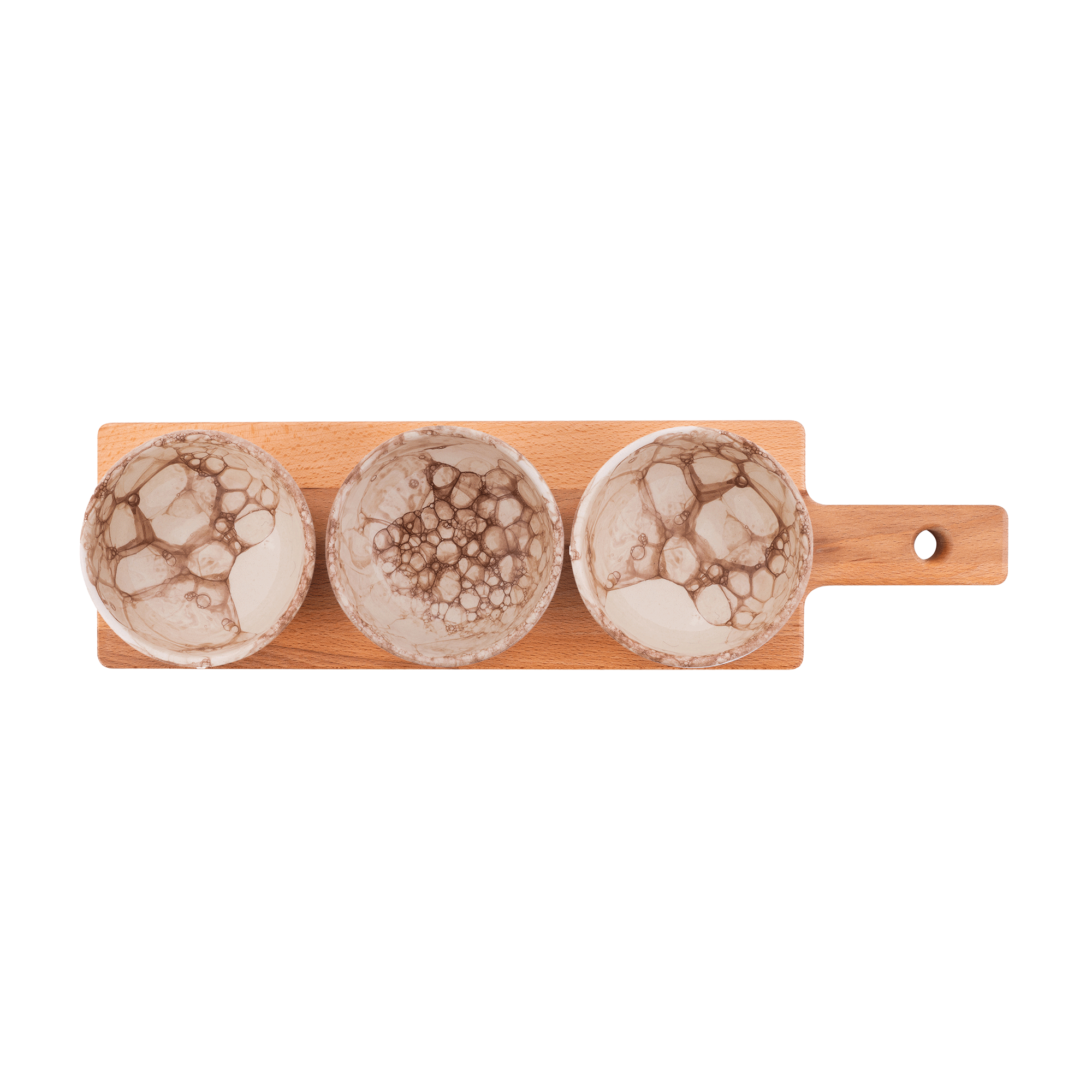 Espuma 3-Schaaltjes 11cm terra op plank 46 cm