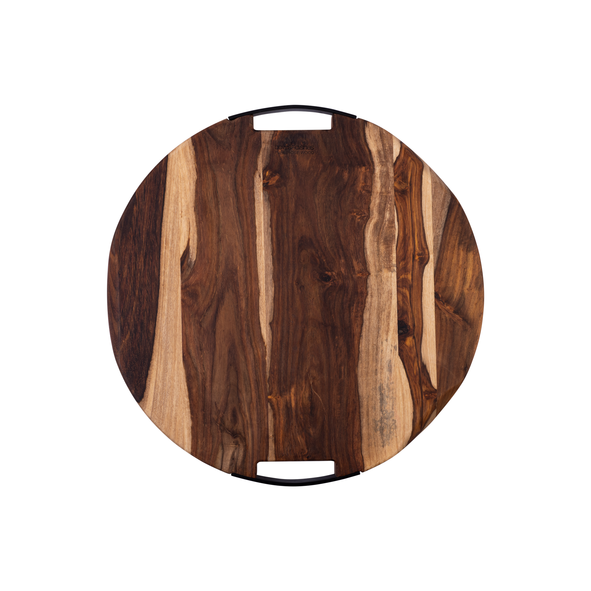 Pure Rose Wood Serveerplank rond 2 metalen handvatten 49 cm