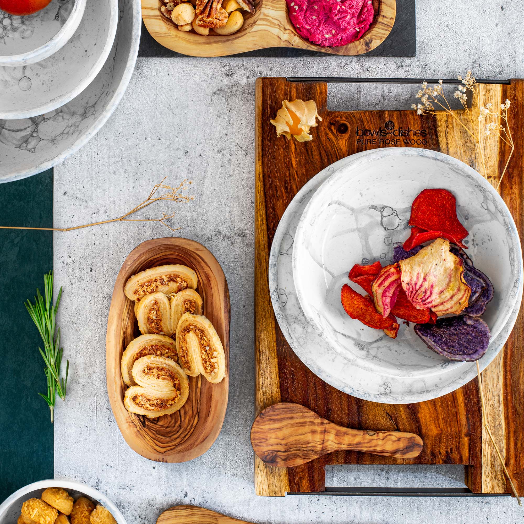 Pure Rose Wood Serveerplank 2 metalen handvatten 35 x 25 cm