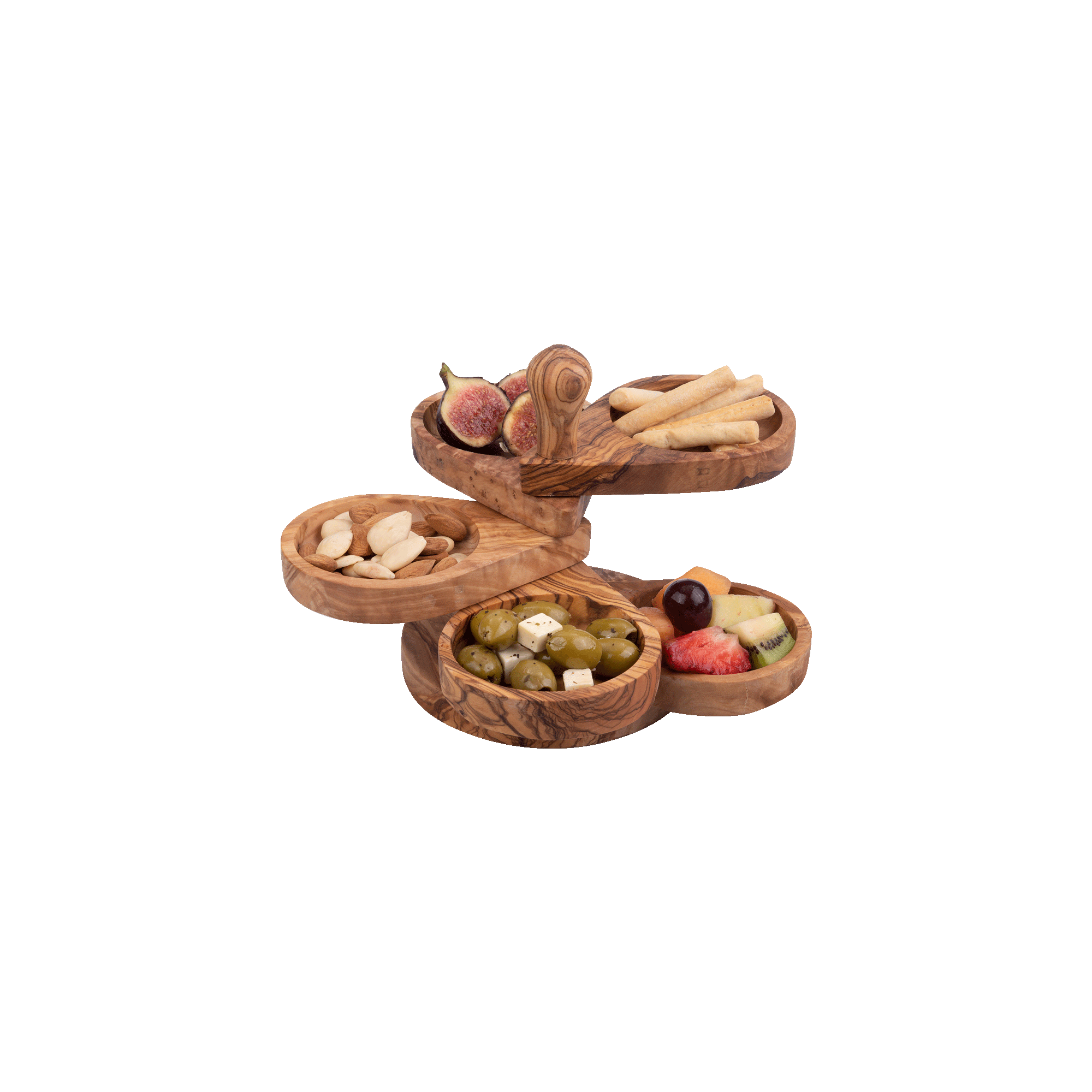 Olijfhouten Etagère 5delig