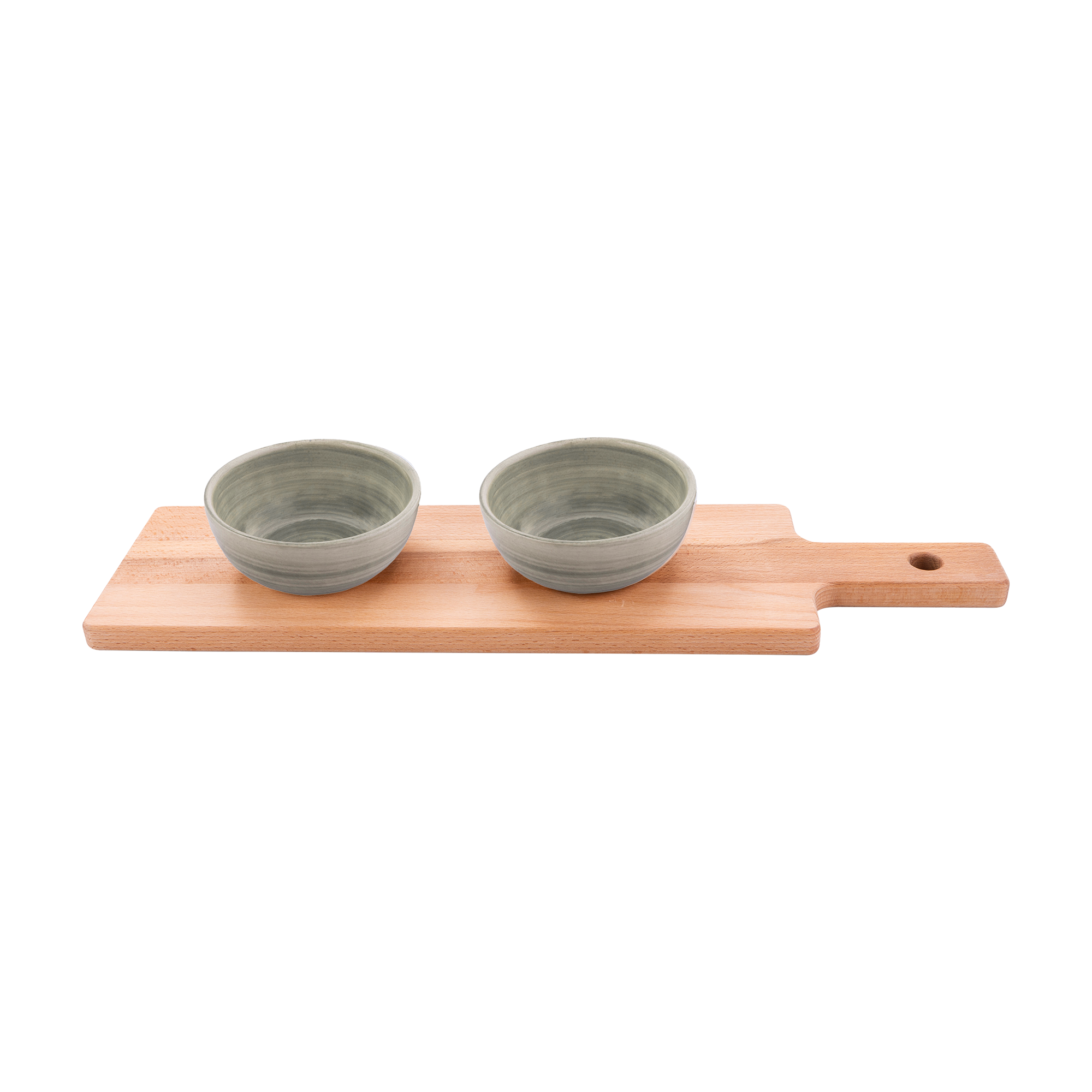 Borrelplank 46 cm met 2 Mano schaaltjes 11cm lichtgroen