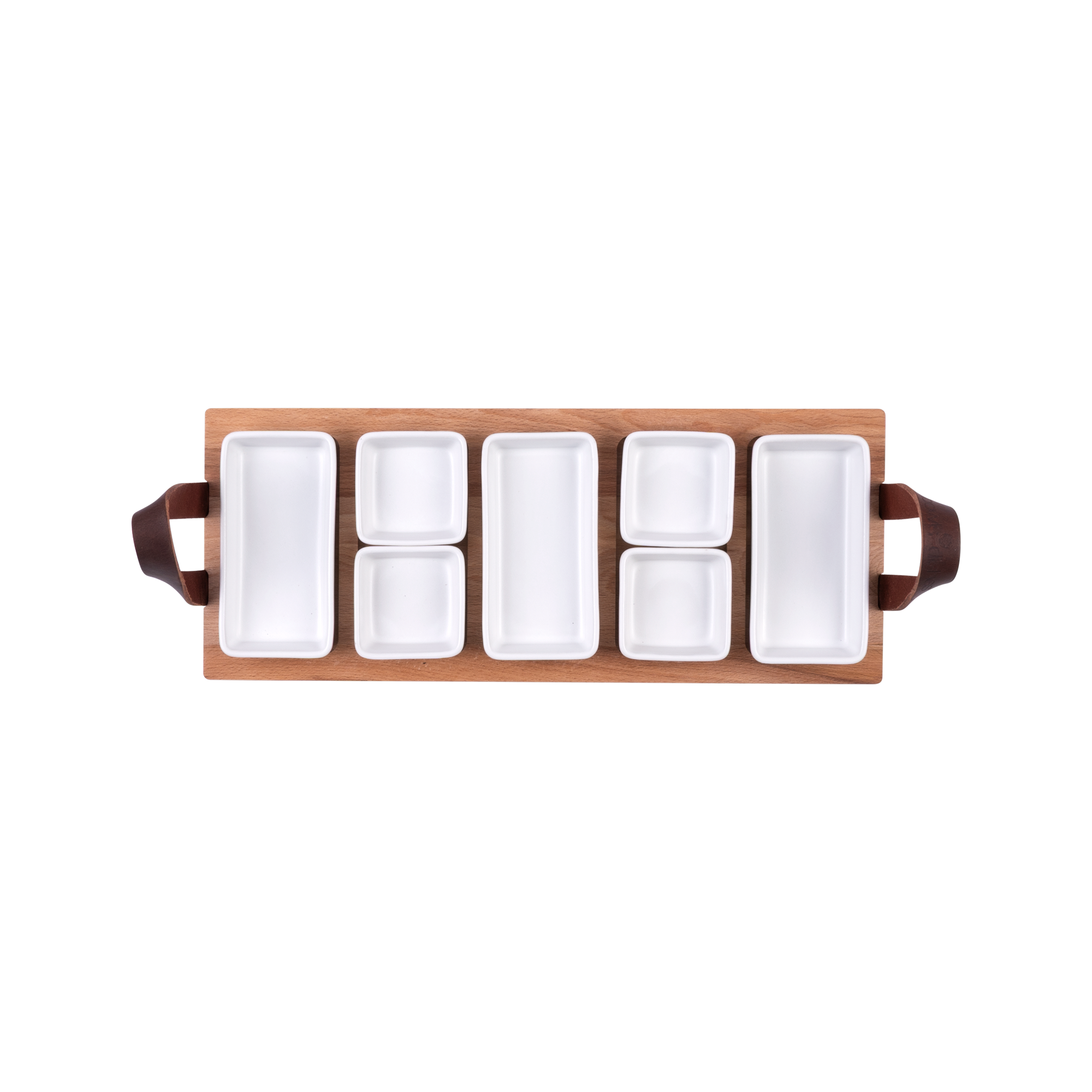 Bowls and Dishes Serving Tray 49 cm, 5-compartment with White Bowls