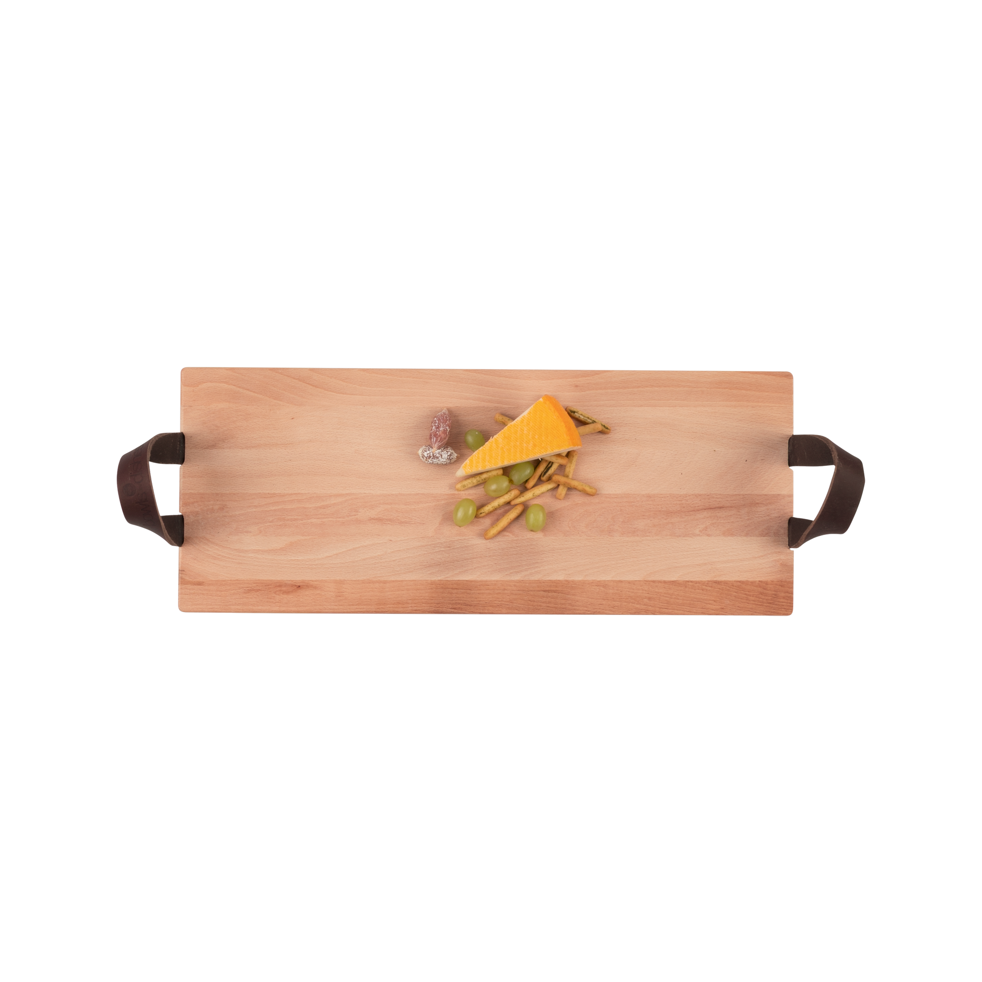 Puur Hout | Beuken Serveertray met handgreep leer 49 x19,5cm