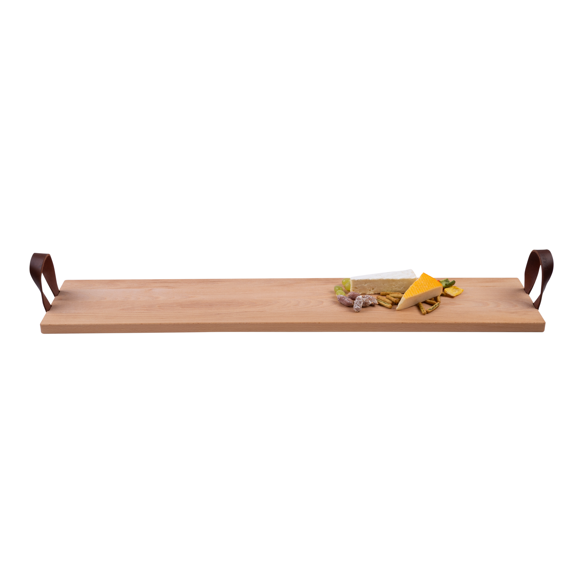 Puur Hout | Beuken Serveertray met handgreep leer 89 x19,5cm