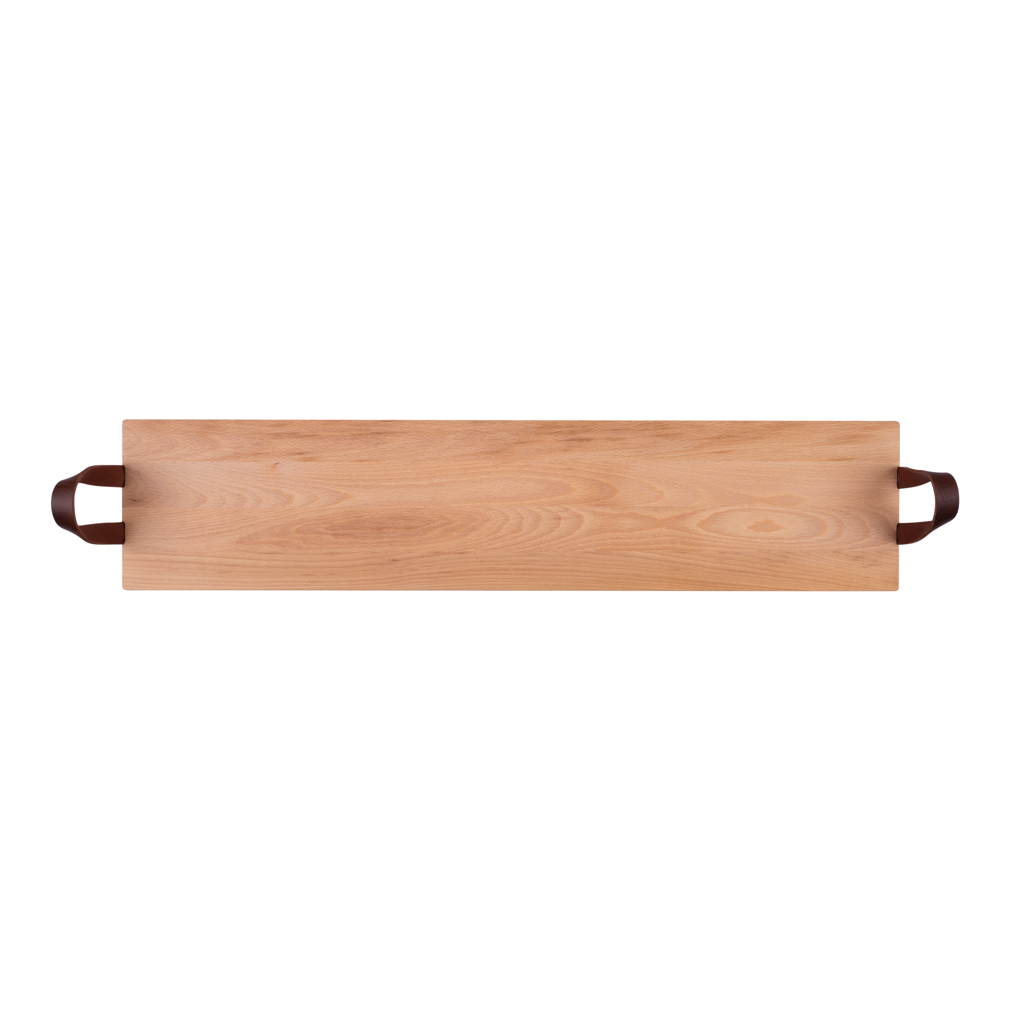 Pure Beech Wood Serving tray 89 cm with leather handles