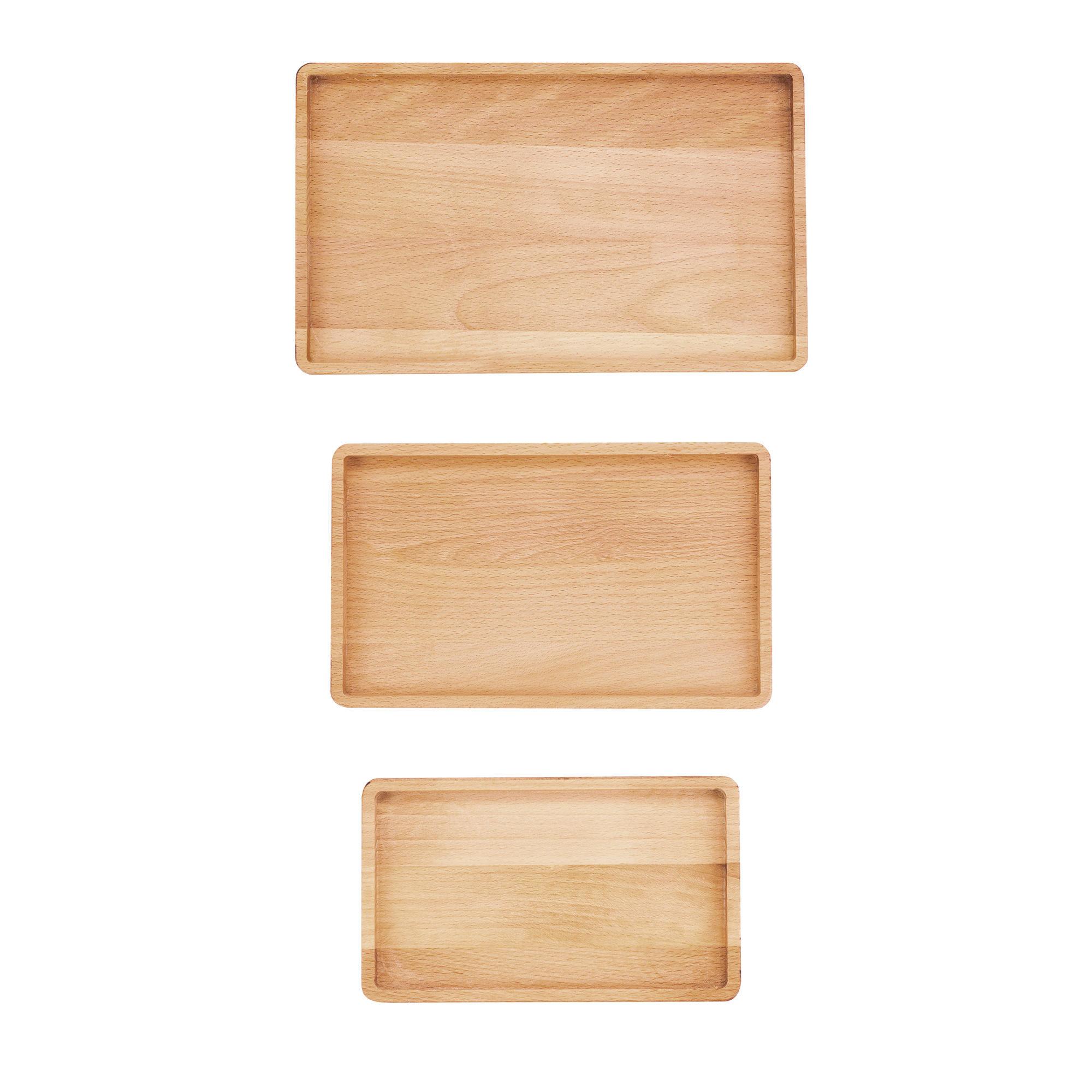 Set van 3 Serveertrays Puur Hout rechthoekig (S/M/L)