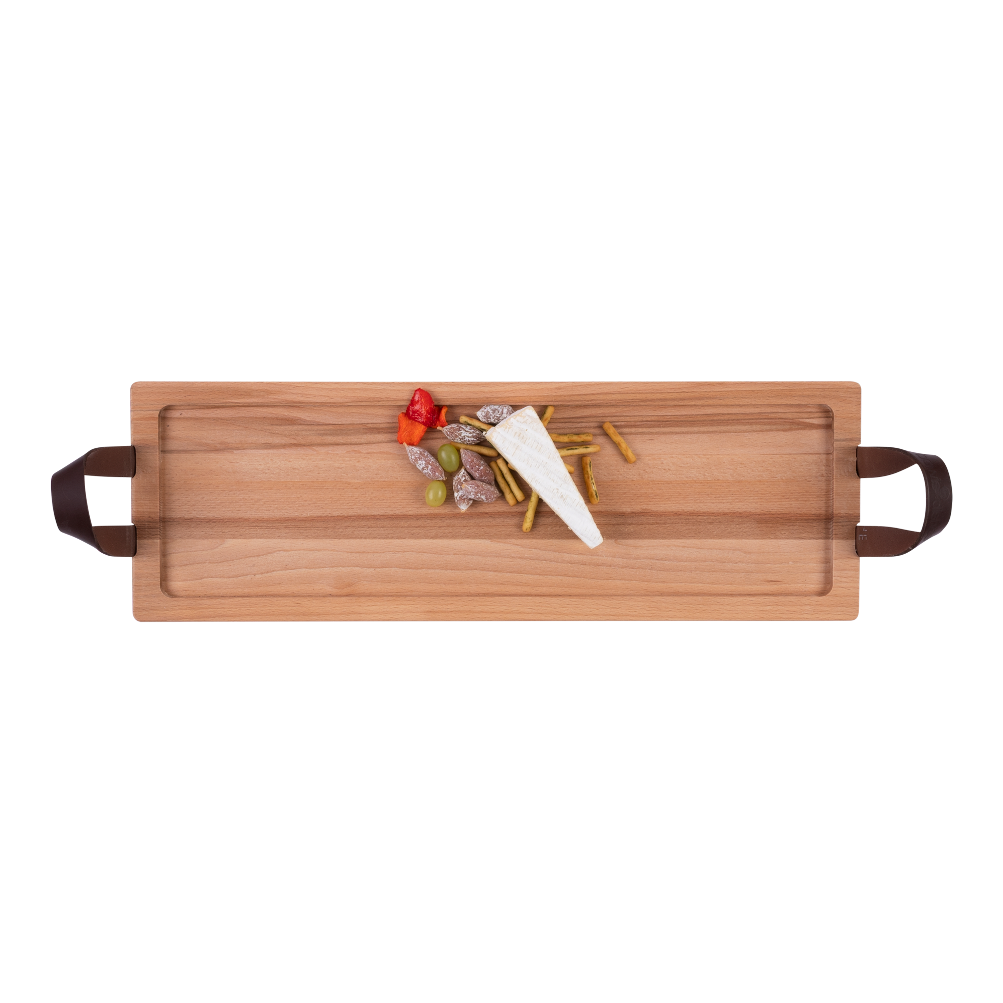 Puur Hout | Beuken Serveertray 1-vaks handgreep leer 59 cm