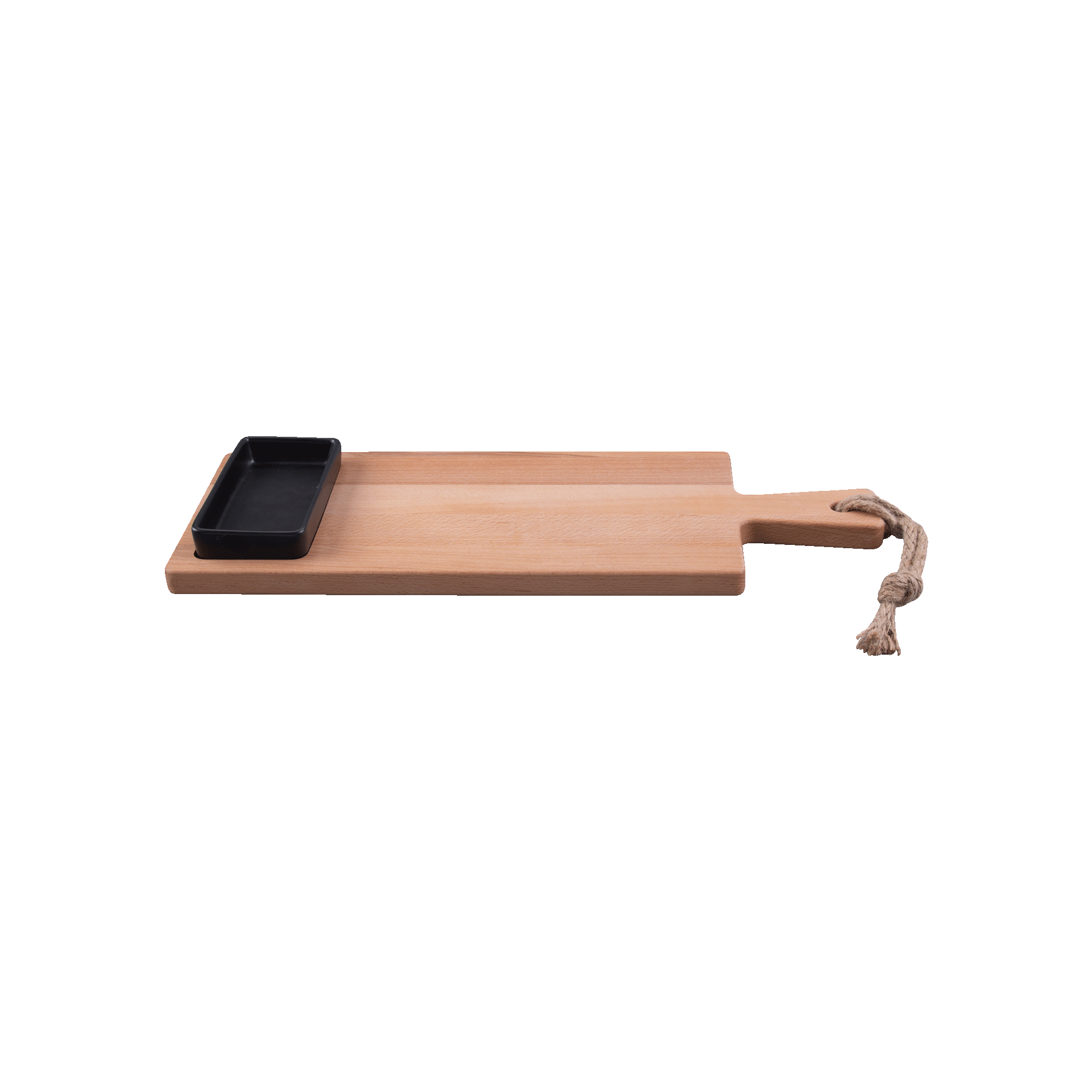 Pure Beech Wood Foodtray 49 cm, 1 compartment with 1 Black bowl