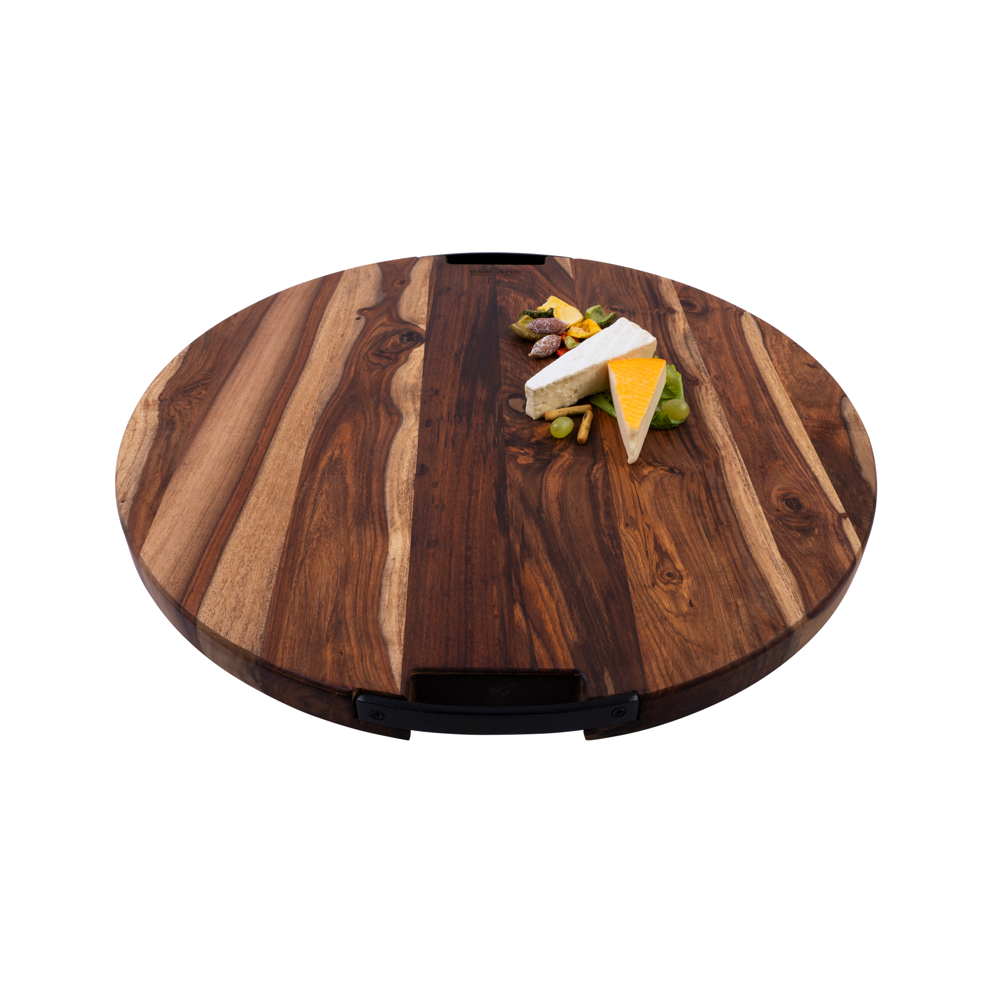 Pure Rose Wood Serveerplank rond 2 metalen handvatten 59 cm