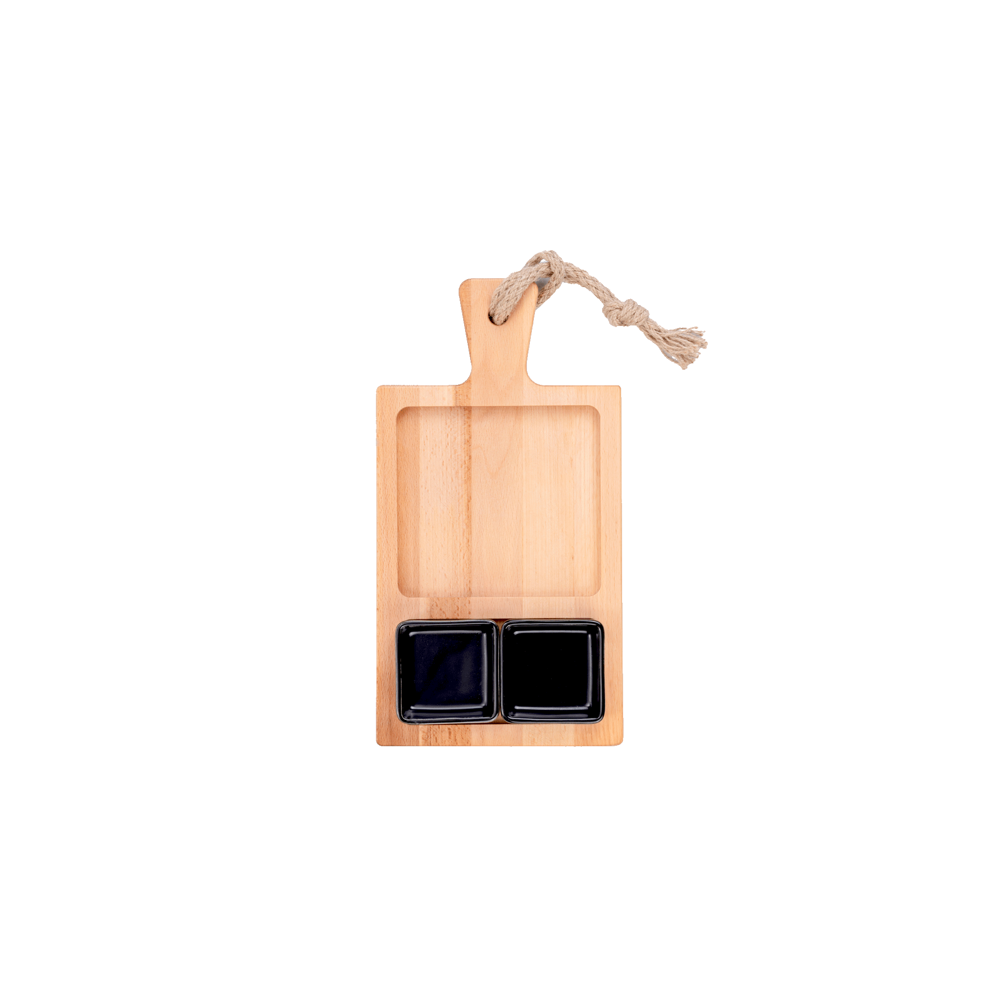 Puur Hout | Beuken Foodplank 35 cm 2 vak met 2 zwarte schaaltjes