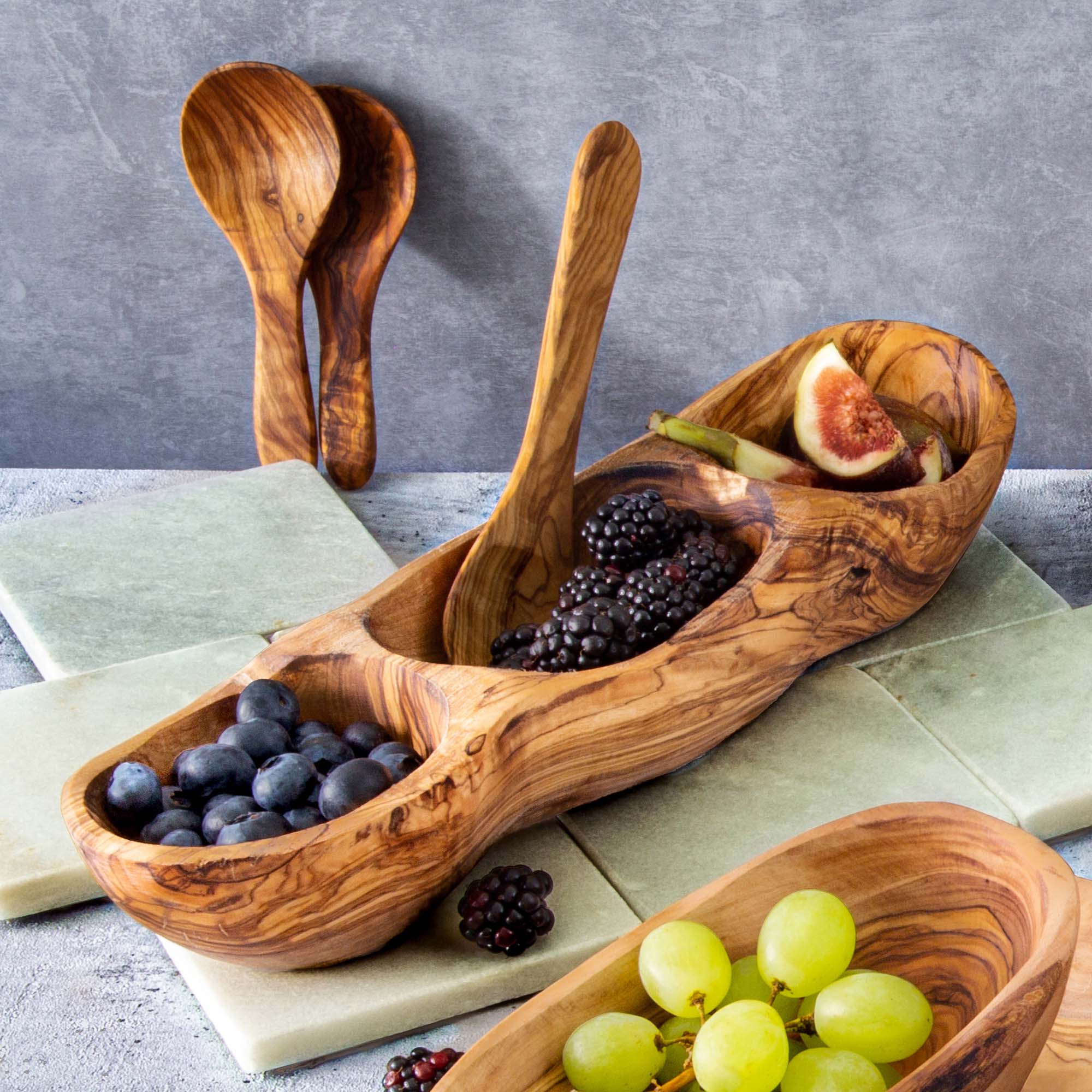 Olijfhouten borreltrio groot langwerpig