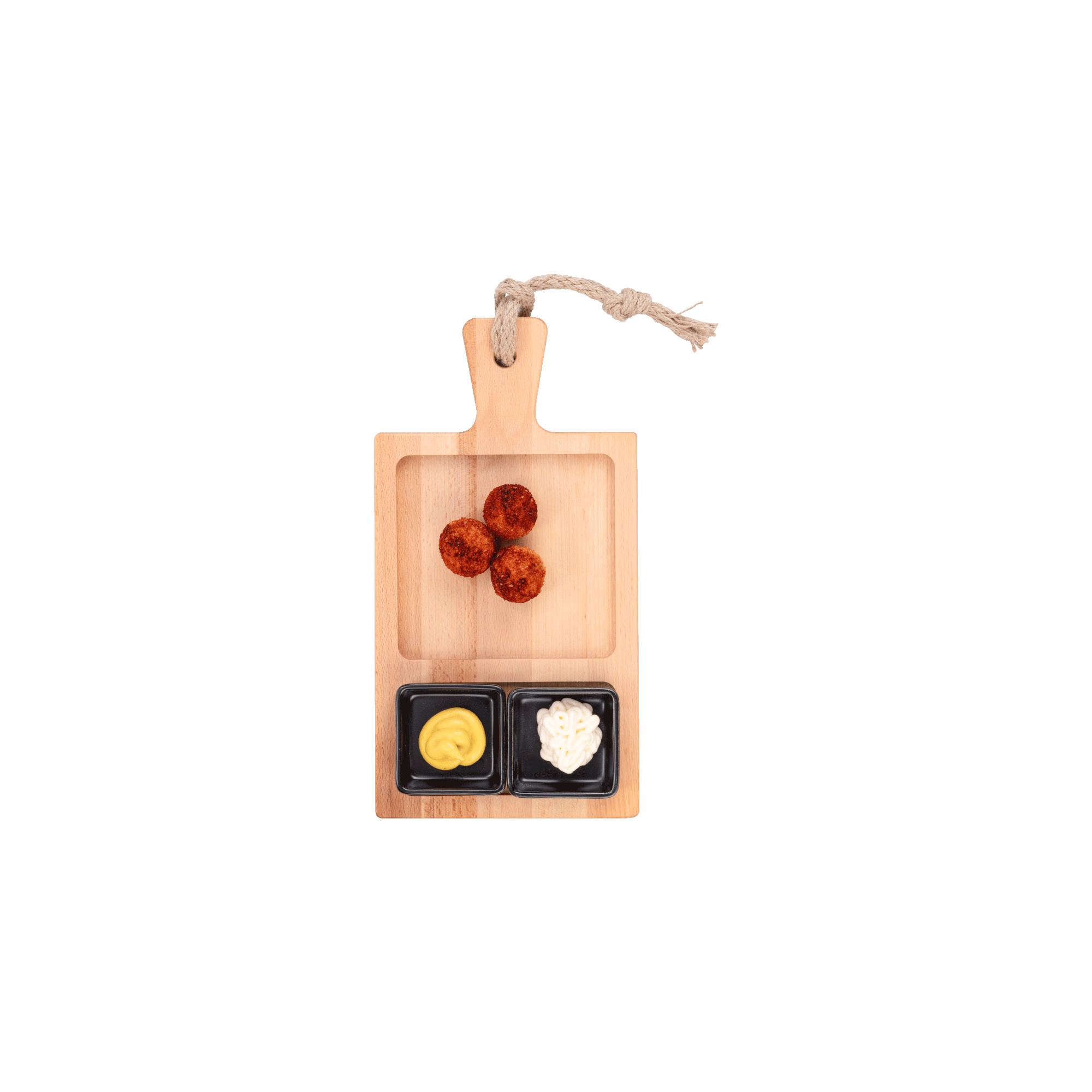 Puur Hout | Beuken Foodplank 35 cm 2 vak met 2 zwarte schaaltjes