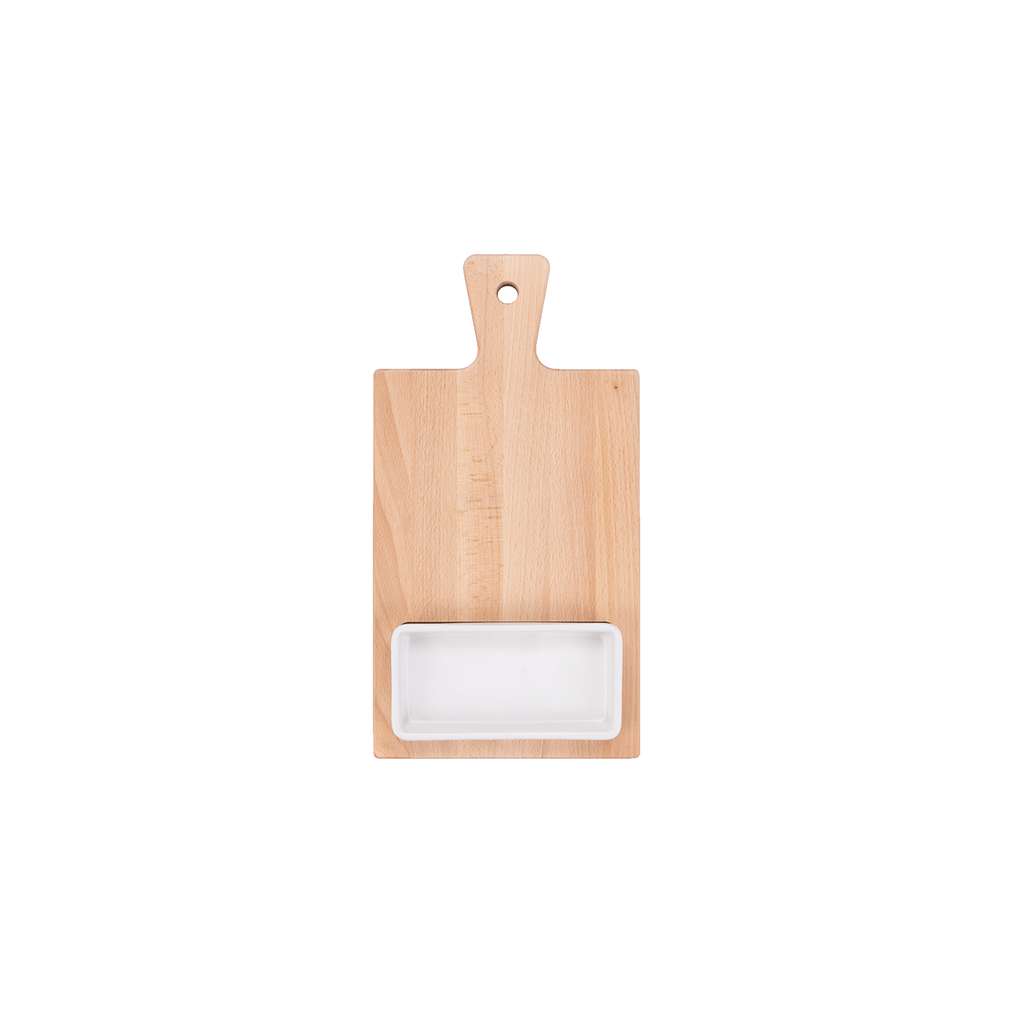 Pure Beech Wood Foodtray 35 cm, 1 compartment with 1 White bowl