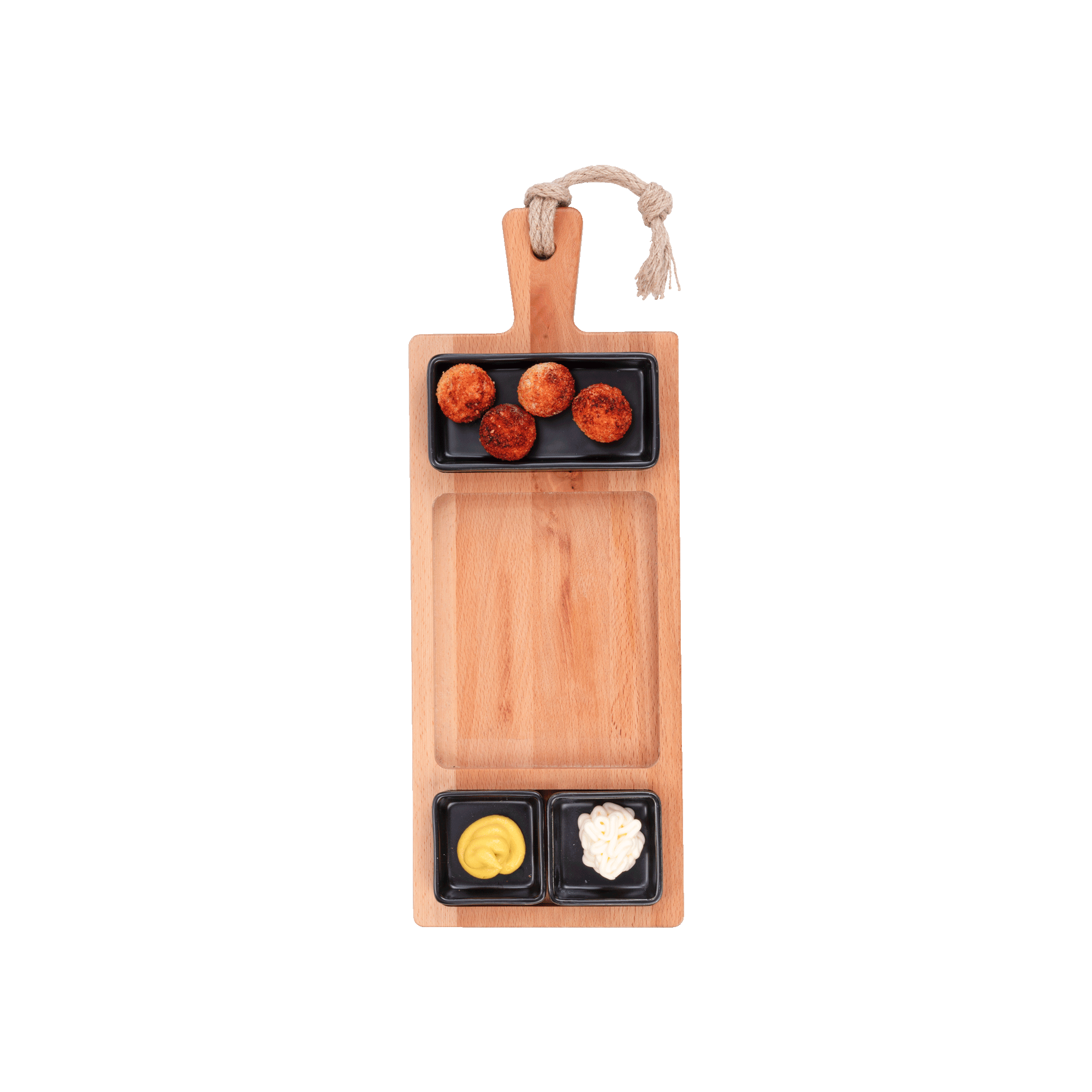 Puur Hout | Beuken Foodplank 49 cm 3 vak 3 schaaltjes zwart