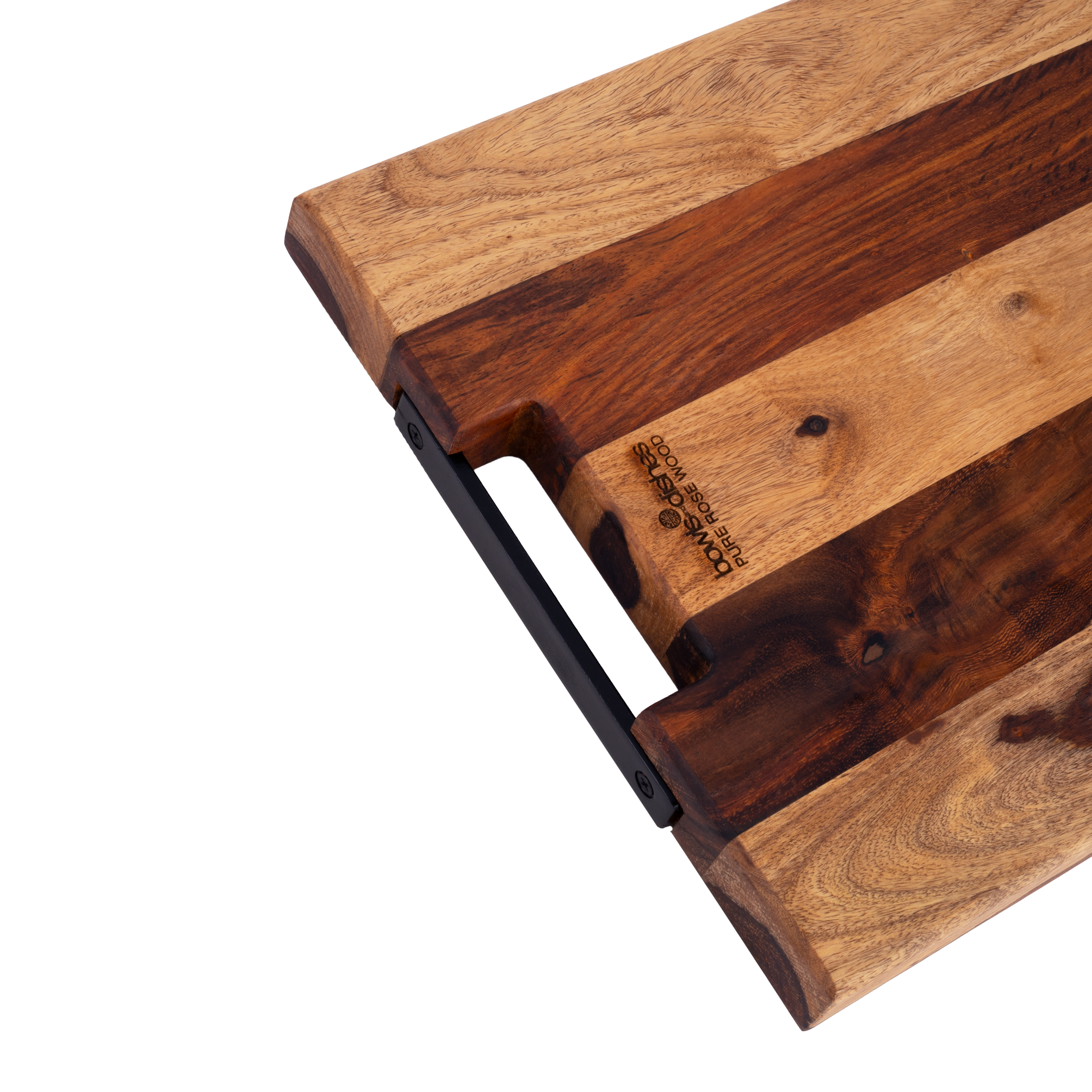 Pure Rose Wood Serveerplank met 2 metalen handvatten 85 cm