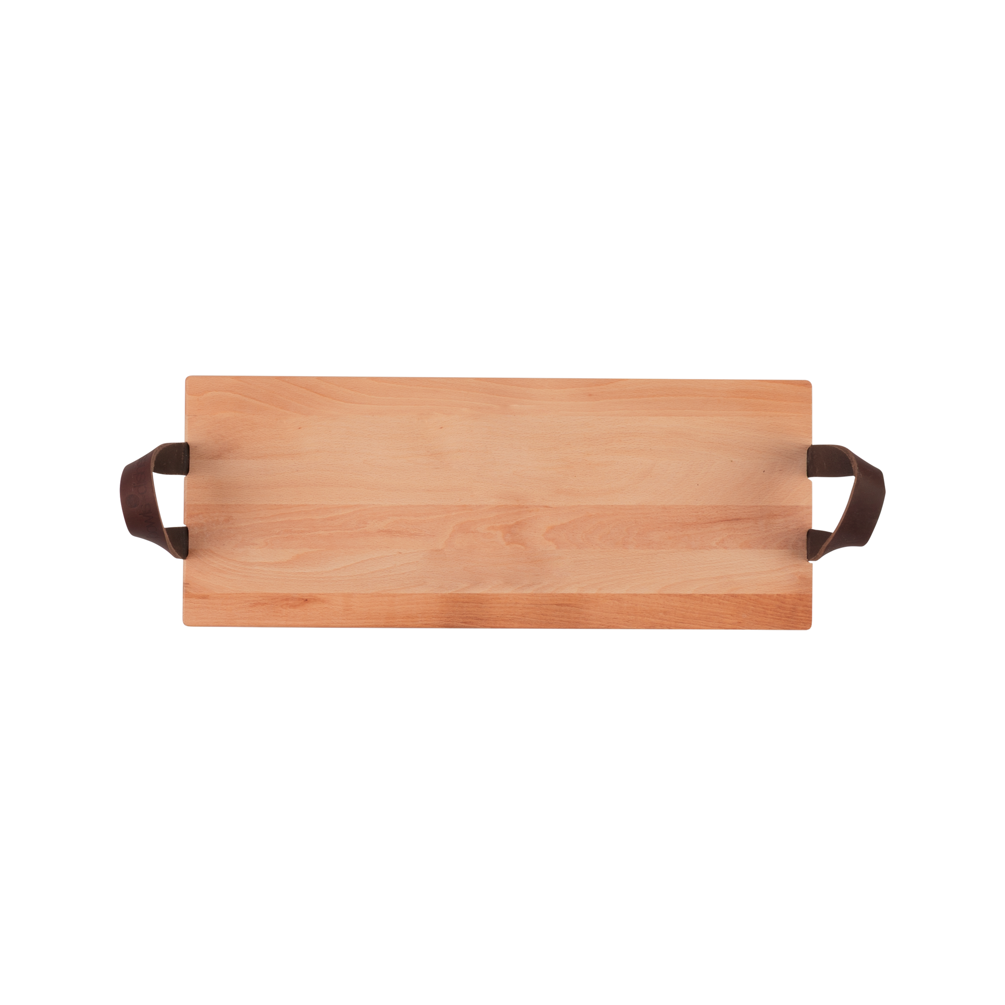 Pure Beech Wood Serving tray 49 cm with leather handles