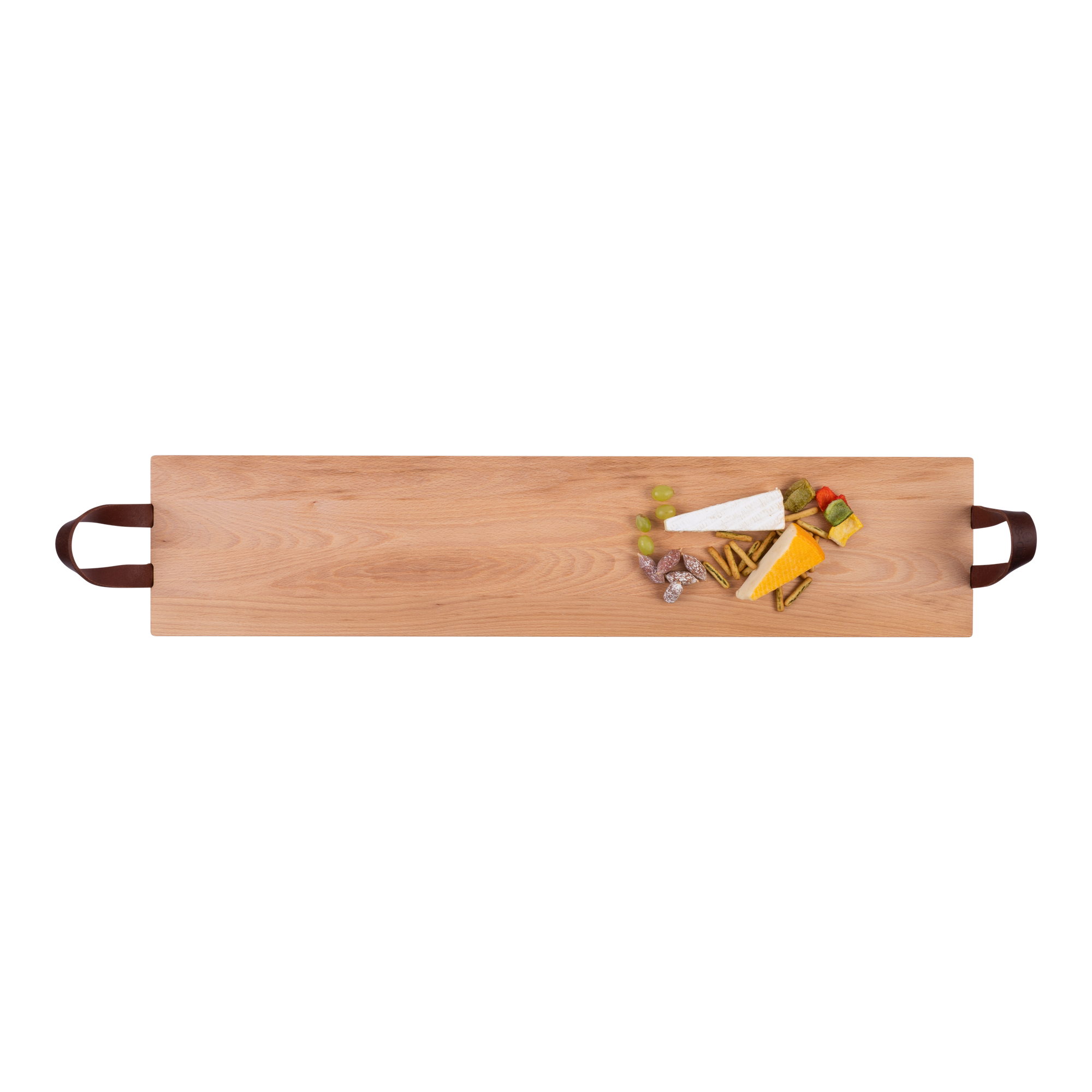 Puur Hout | Beuken Serveertray met handgreep leer 89 x19,5cm