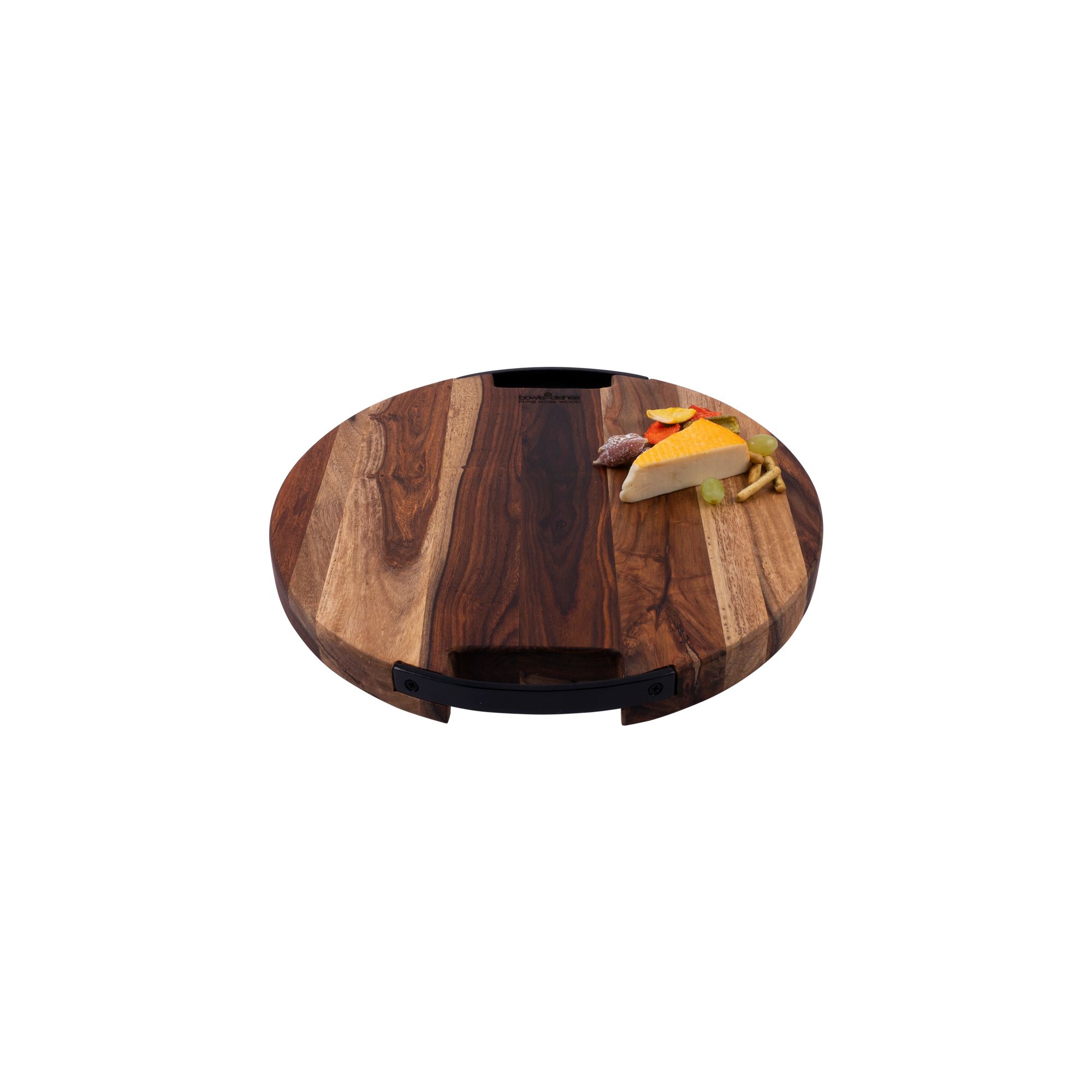 Pure Rose Wood Serveerplank rond 2 metalen handvatten 39 cm