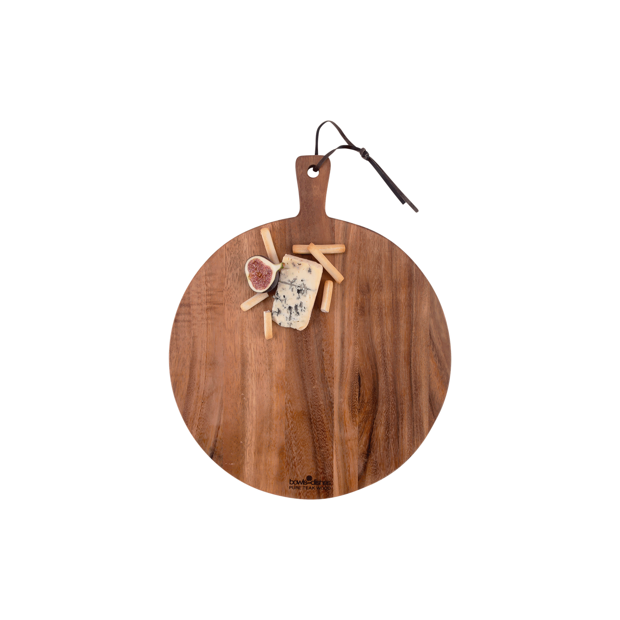 Pure Teak Wood Serving Board round with handle 35 x 2cm