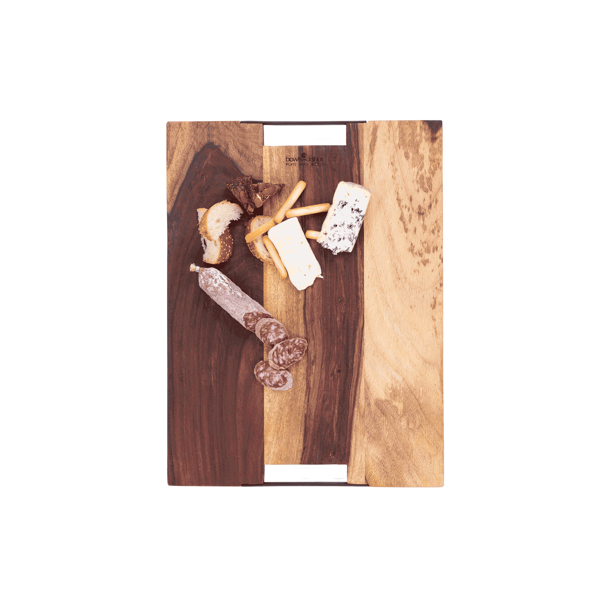 Pure Rose Wood Serveerplank 2 metalen handvatten 45 x 35 cm