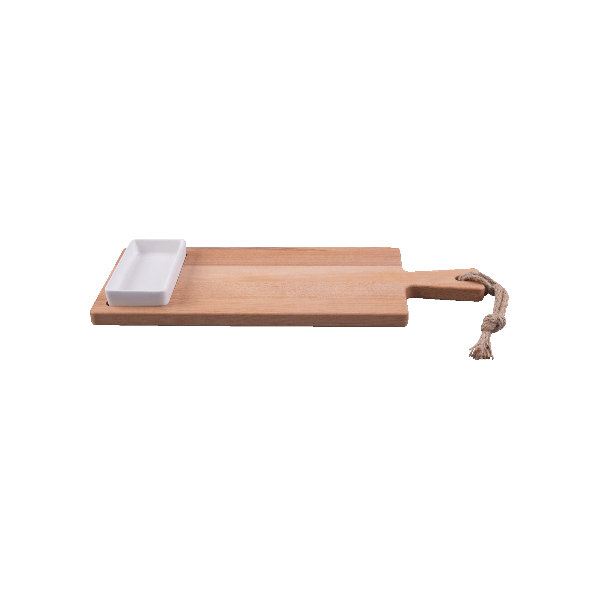 Pure Beech Wood Foodtray 49 cm, 1 compartment with 1 White bowl