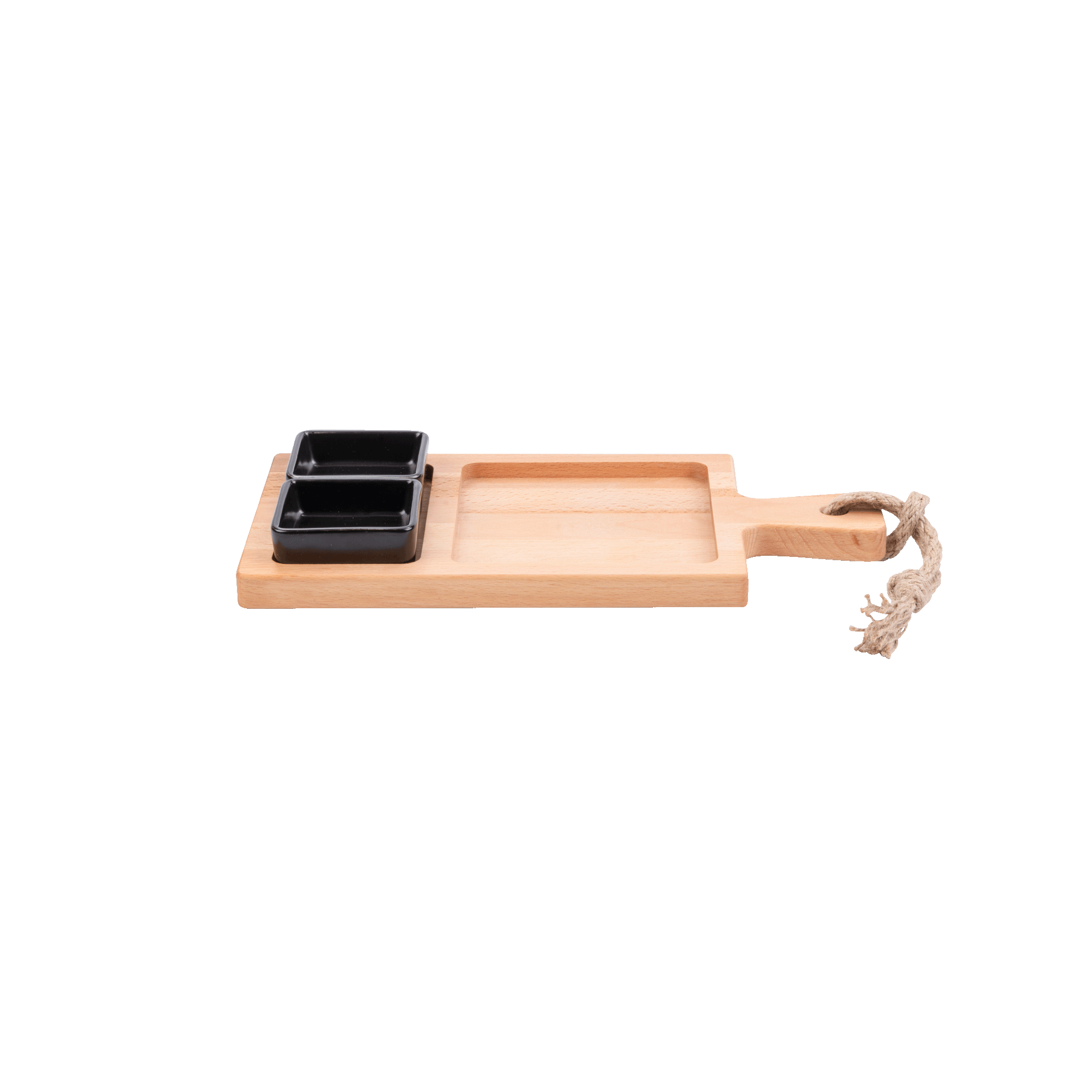 Puur Hout | Beuken Foodplank 35 cm 2 vak met 2 zwarte schaaltjes