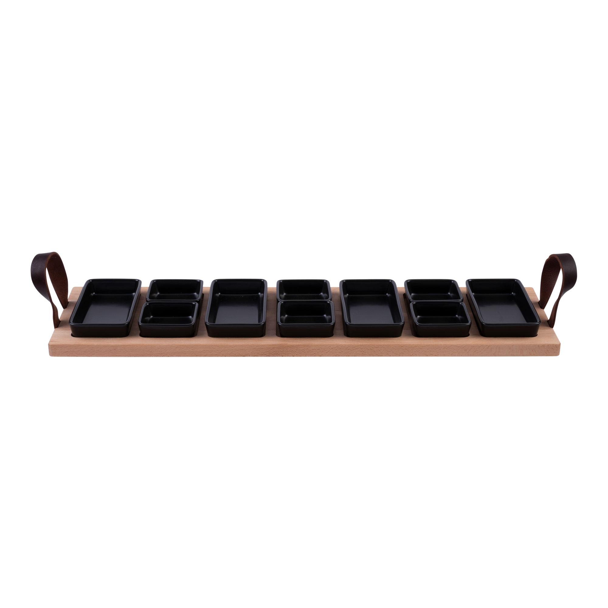 Bowls and Dishes Serving Tray 69 cm, 7-compartment with Black Bowls