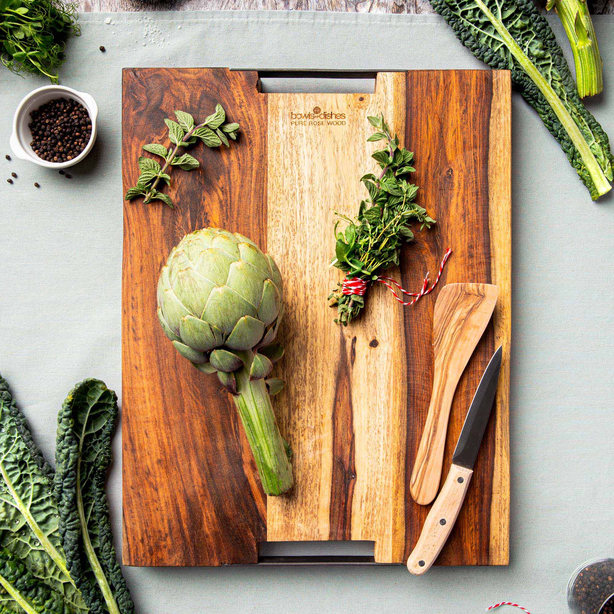 Pure Rose Wood Serveerplank 2 metalen handvatten 40 x 30 cm