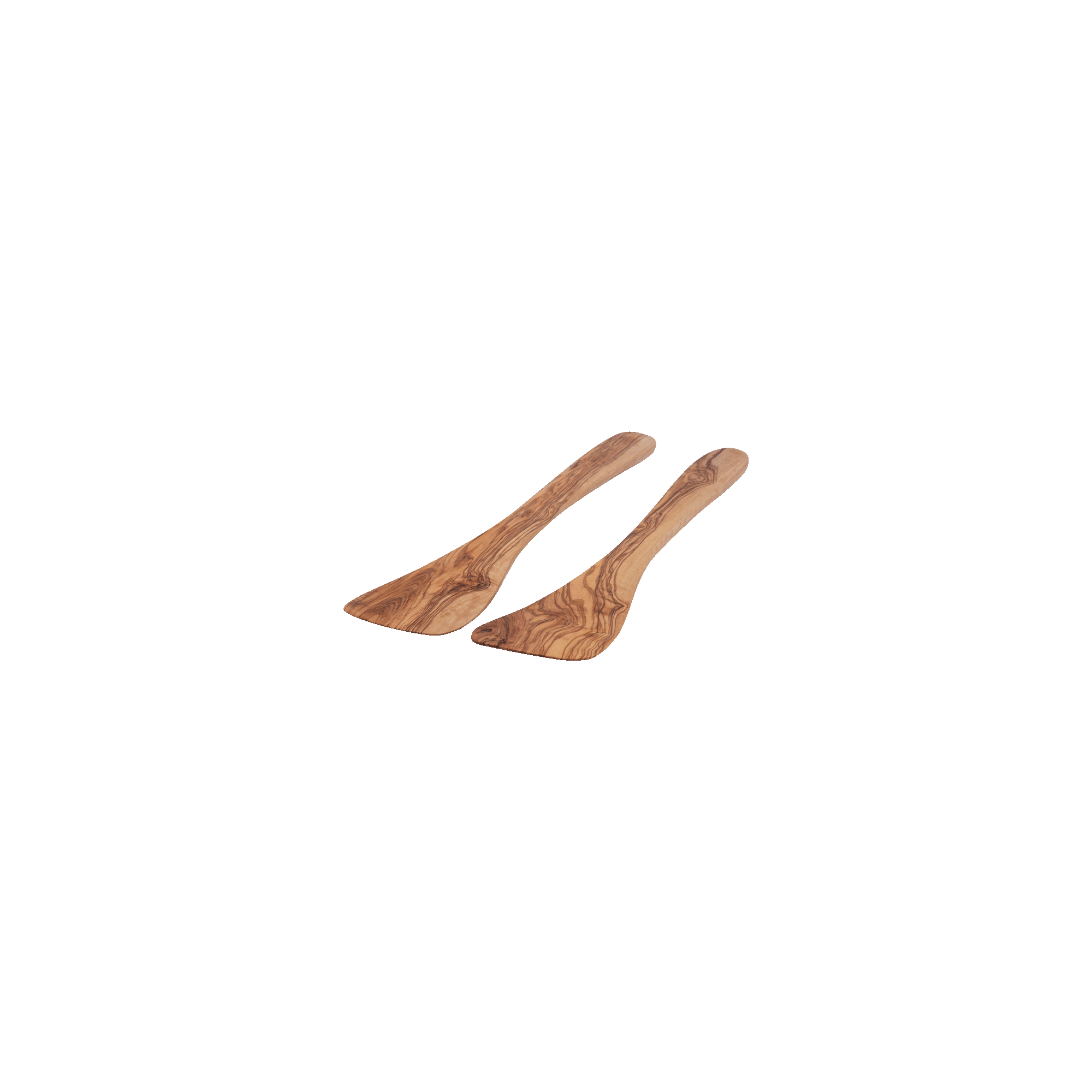 Olijfhouten spatelset 2delig 25cm gebogen