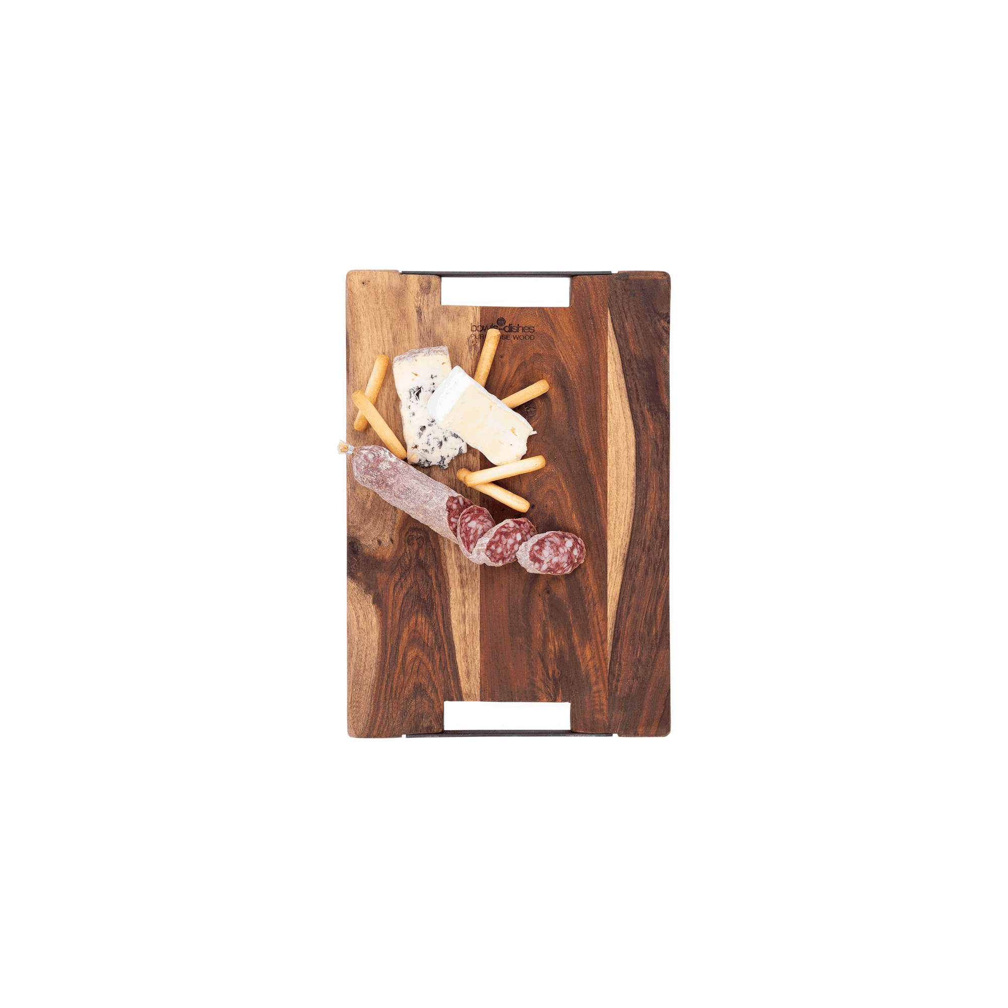 Pure Rose Wood Serveerplank 2 metalen handvatten 35 x 25 cm