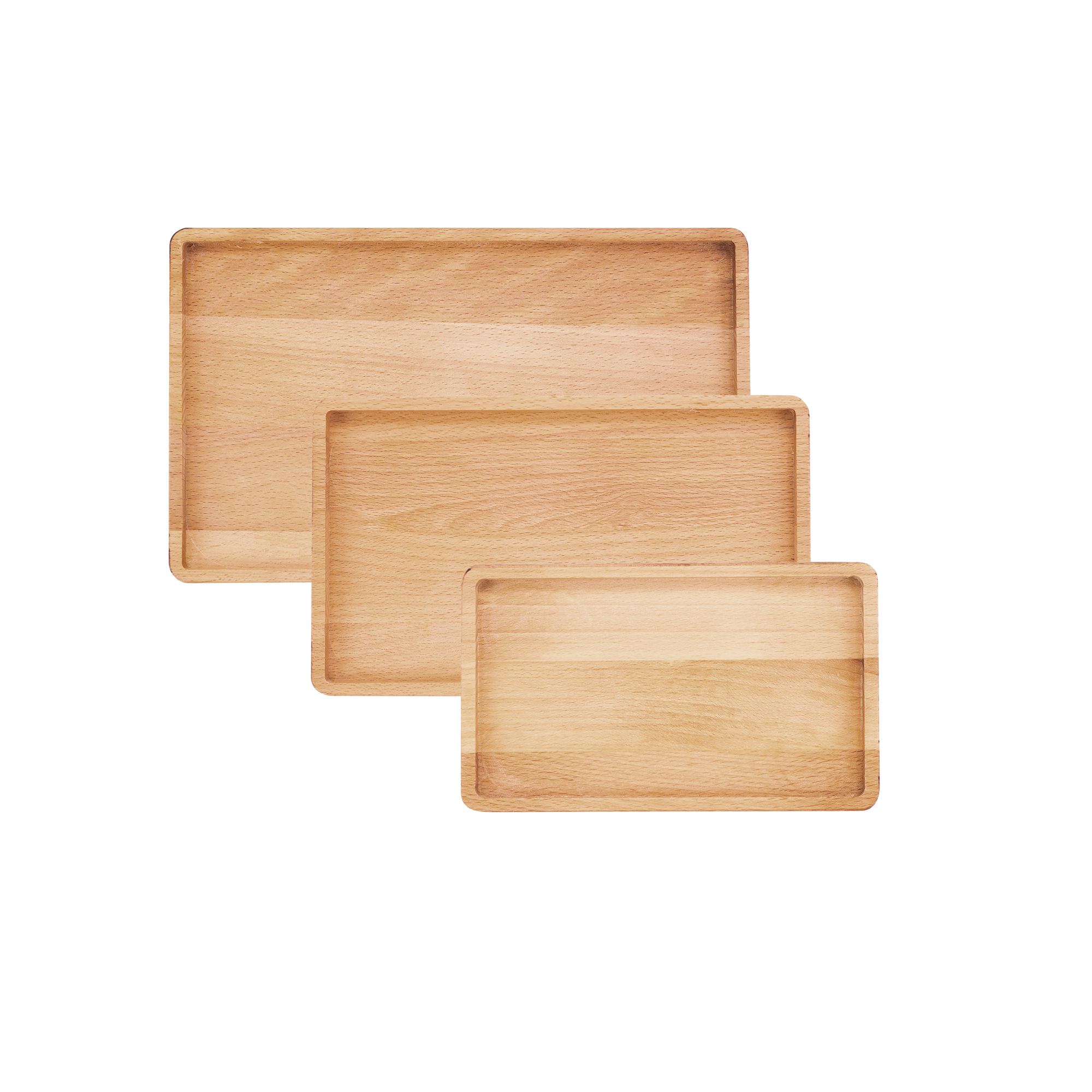 Set van 3 Serveertrays Puur Hout rechthoekig (S/M/L)