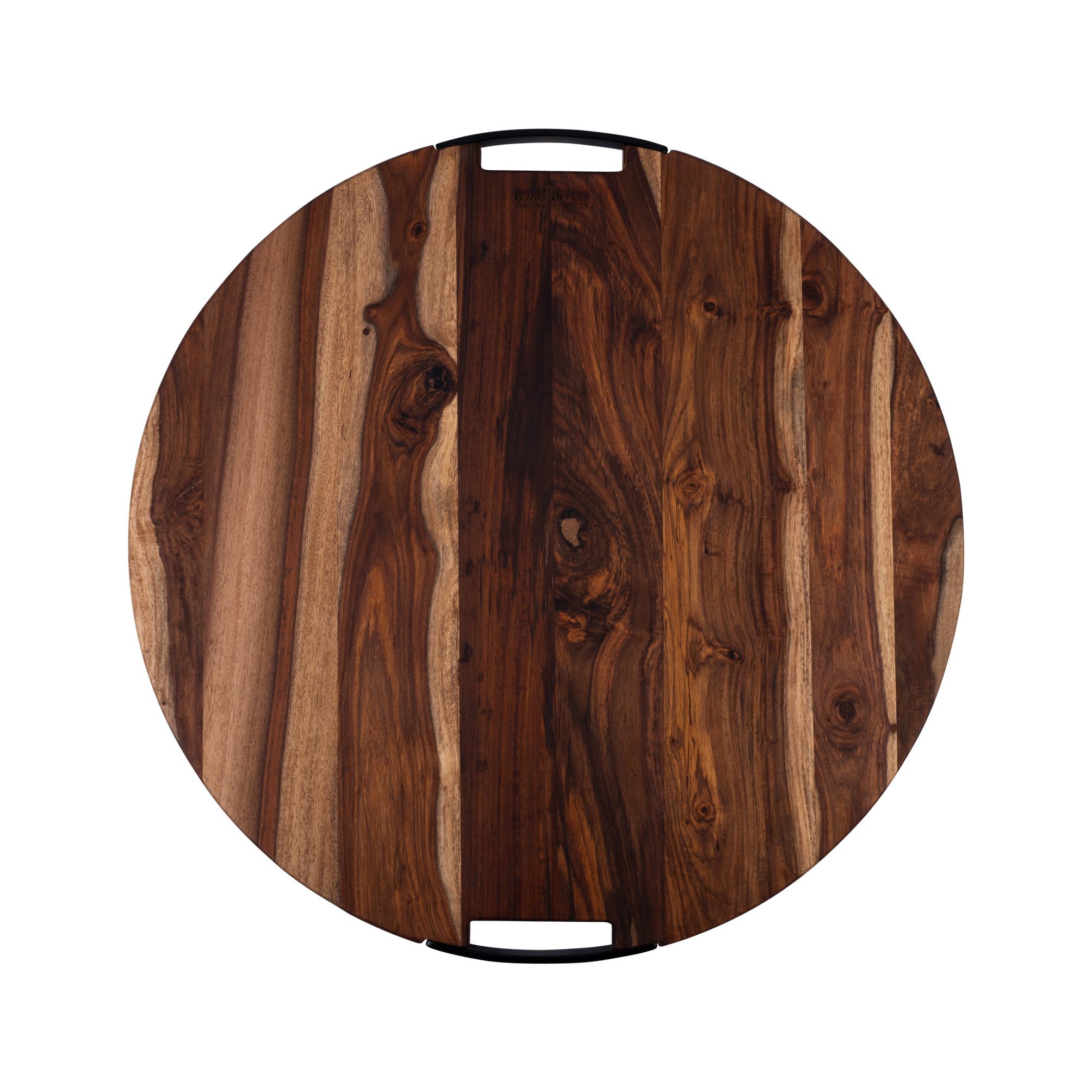 Pure Rose Wood Serveerplank rond 2 metalen handvatten 59 cm