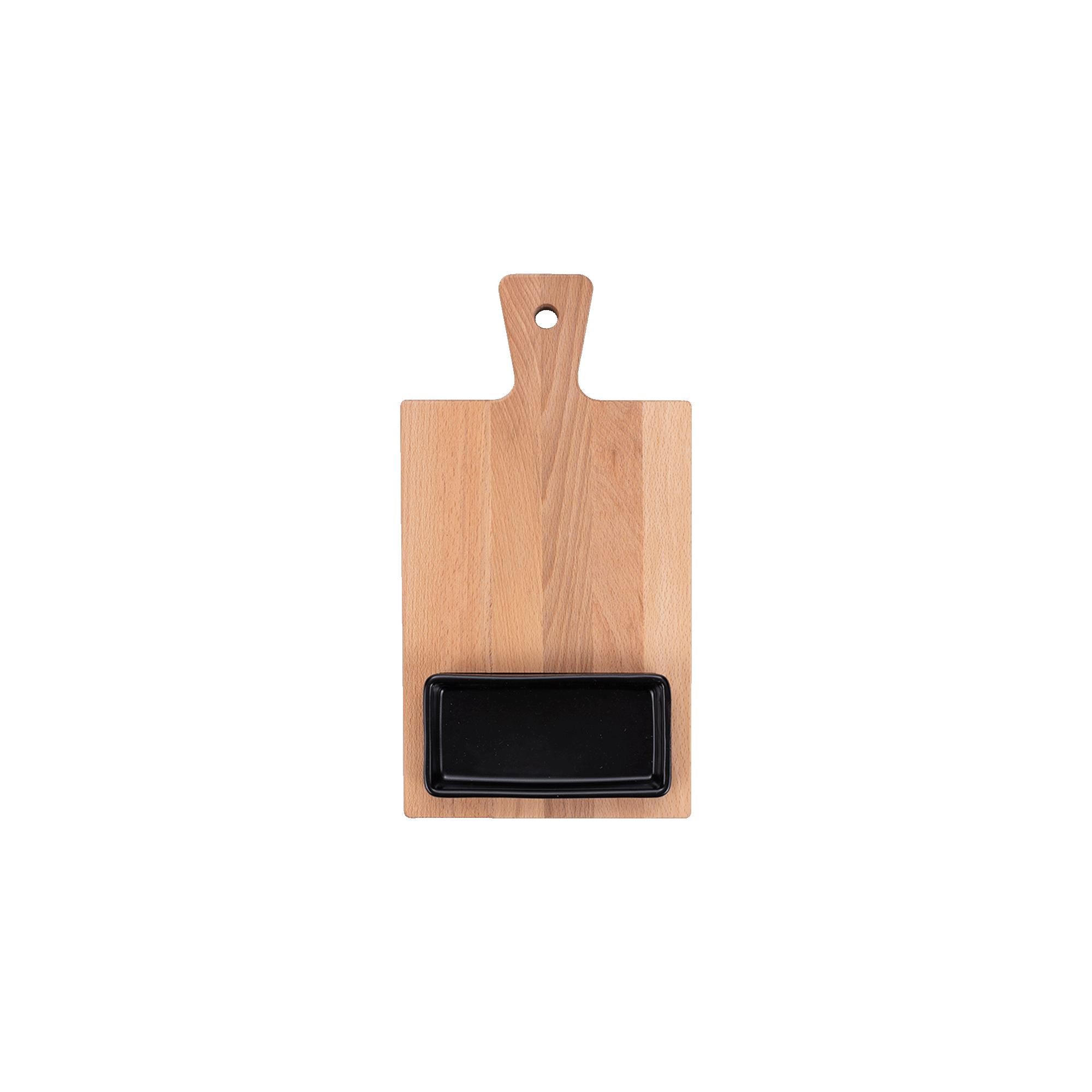 Pure Beech Wood Foodtray 35 cm, 1 compartment with 1 Black bowl