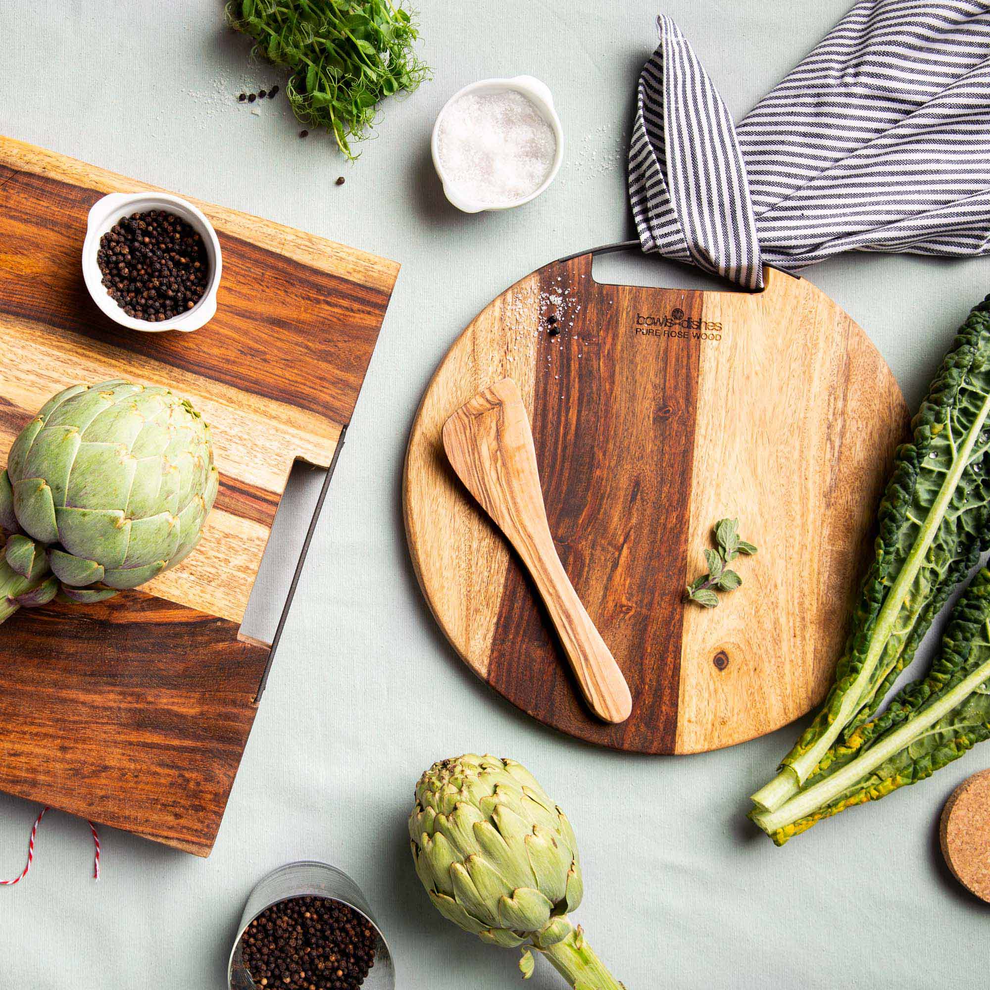 Pure Rose Wood Serveerplank rond 1 metalen handvat Ø 30 cm