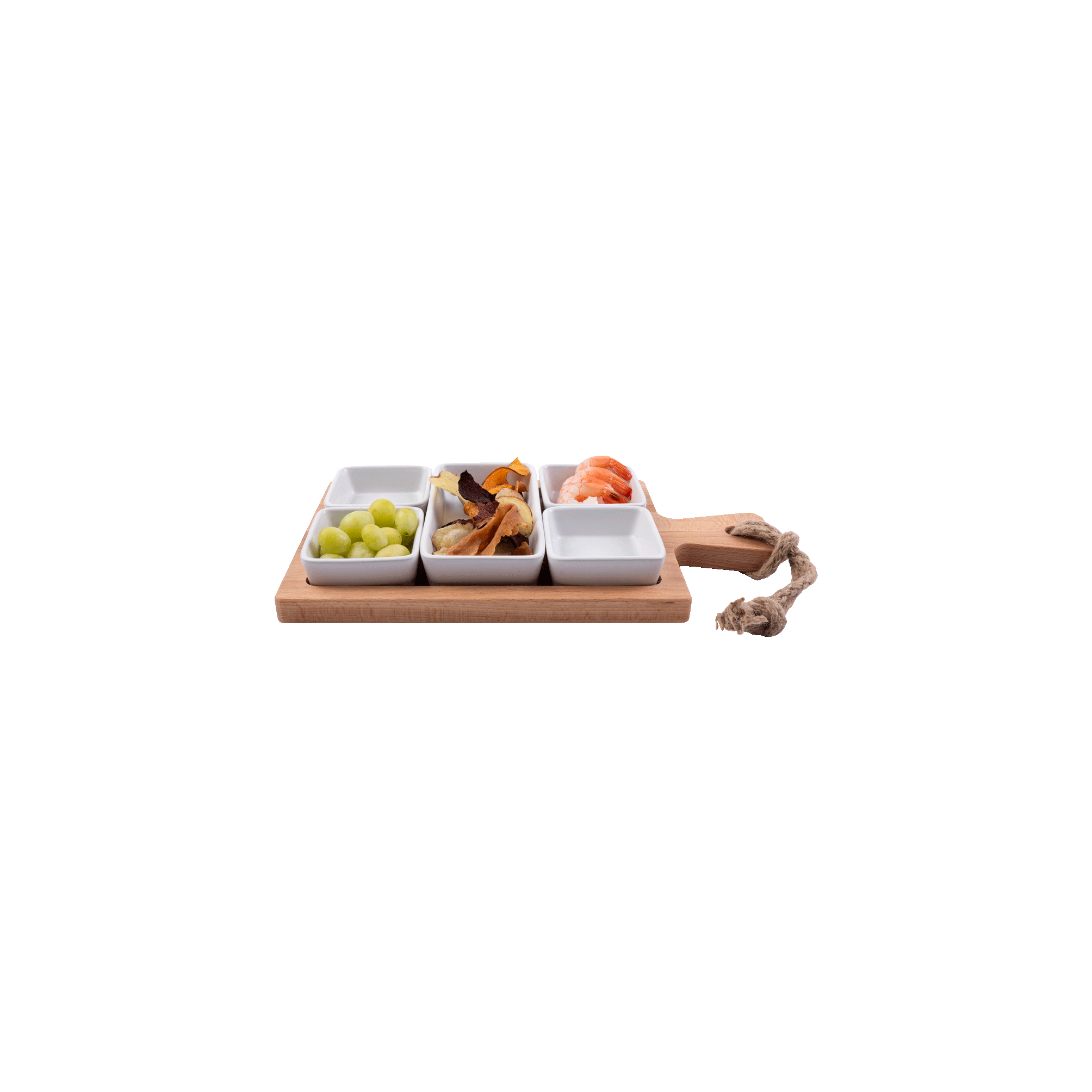 Pure Beech Wood Foodtray 35 cm, 1 compartment with 1 white bowl