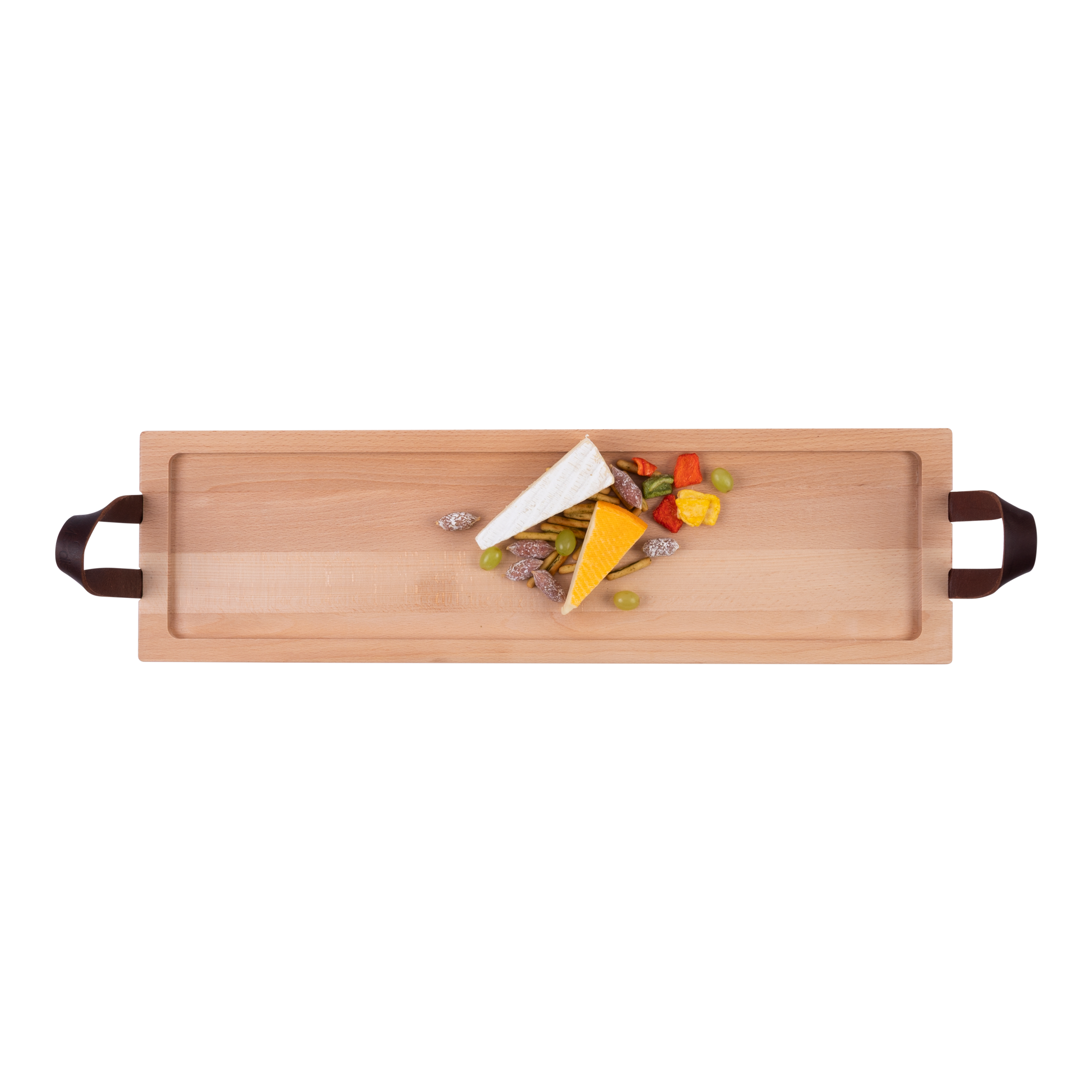 Puur Hout | Beuken Serveertray 1-vaks handgreep leer 69 cm