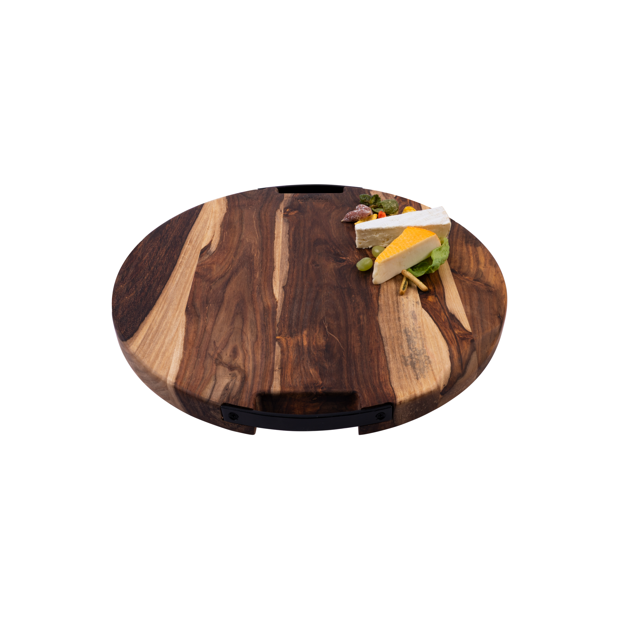 Pure Rose Wood Serveerplank rond 2 metalen handvatten 49 cm