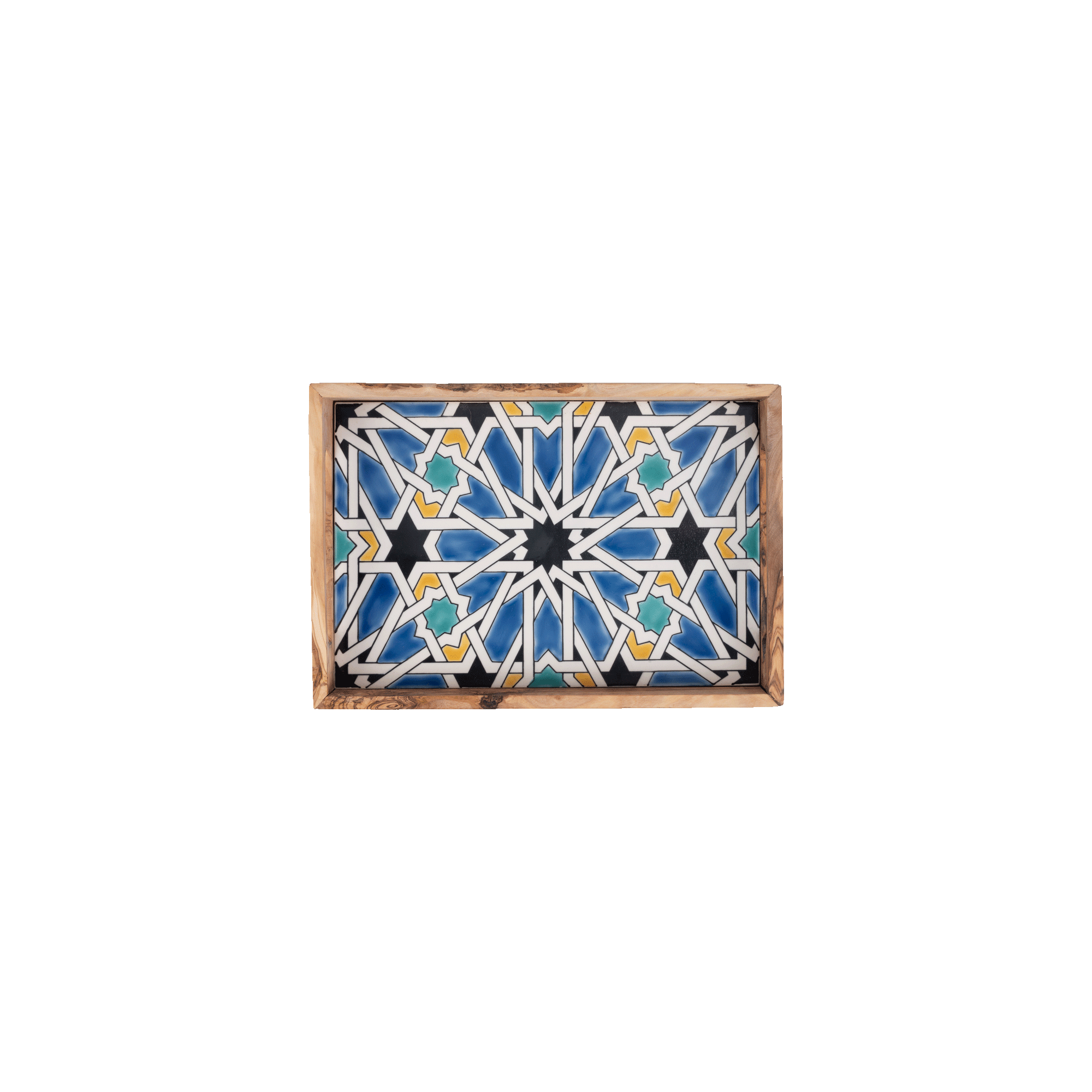 Olijfhouten dienblad met mozaiek blauw 22 x 32 cm