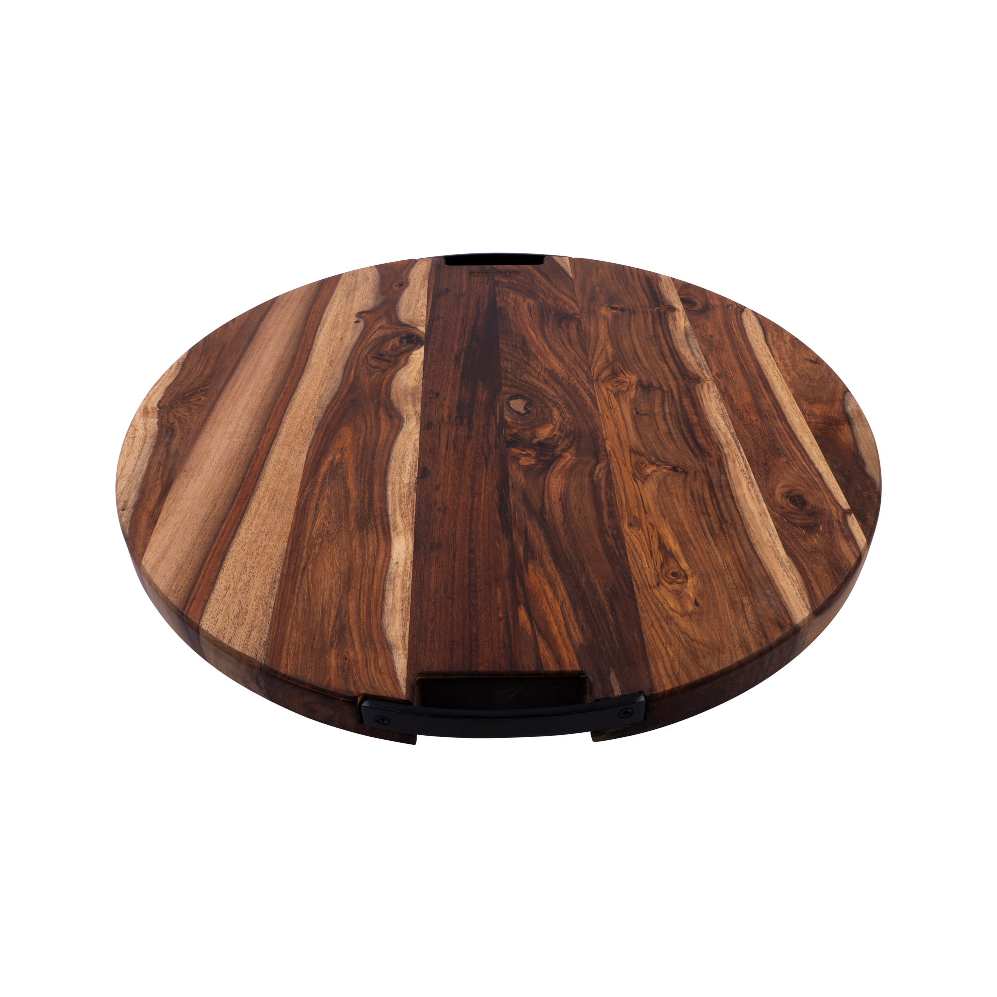Pure Rose Wood Serveerplank rond 2 metalen handvatten 59 cm