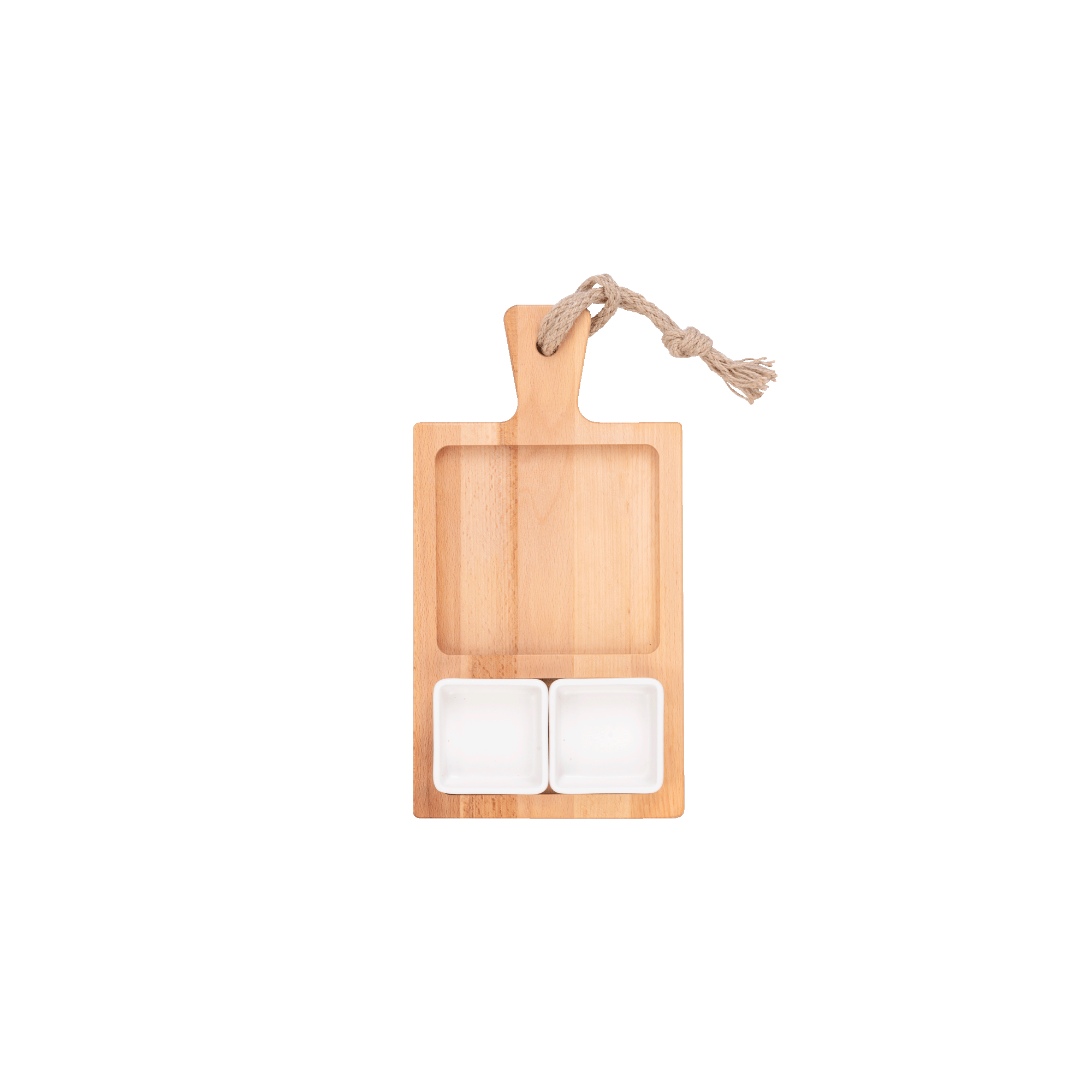 Puur Hout | Beuken Foodplank 35 cm 2 vak met 2 witte schaaltjes