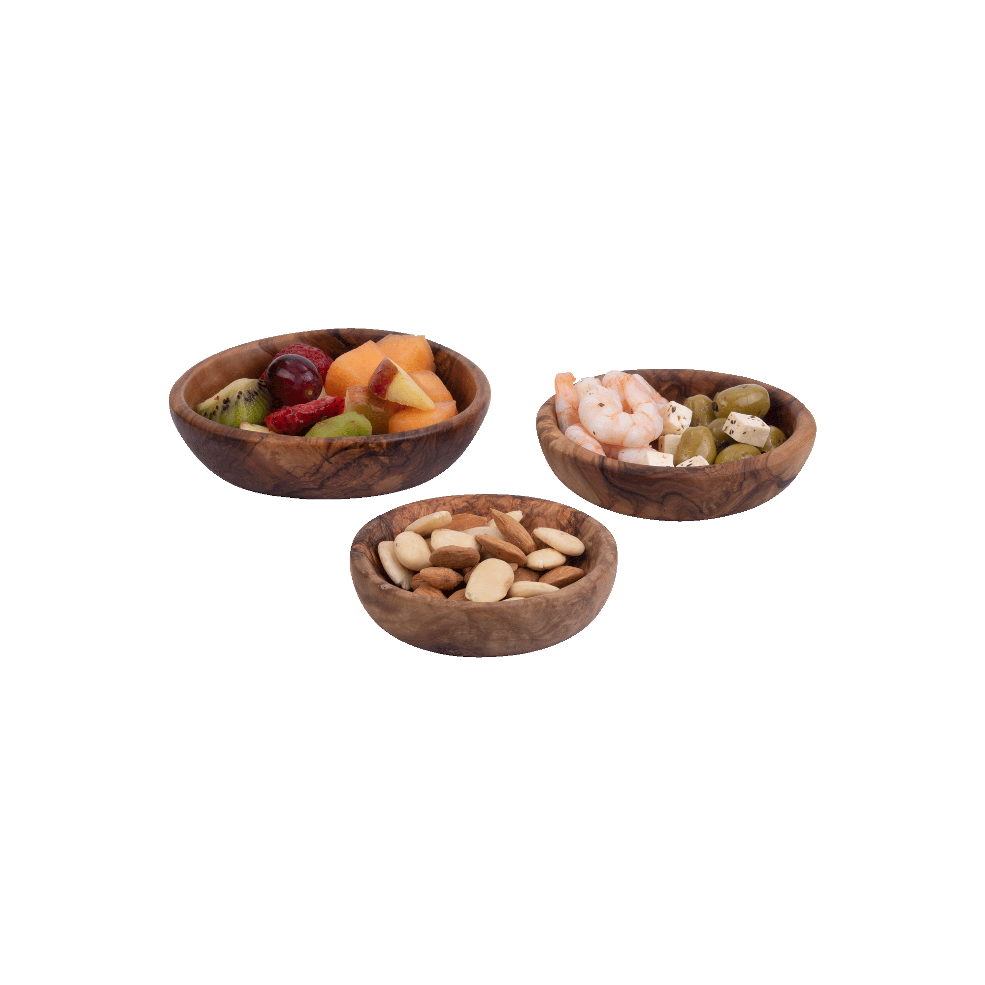Olijfhouten Schalen laag Set Ø 10-12-14 cm