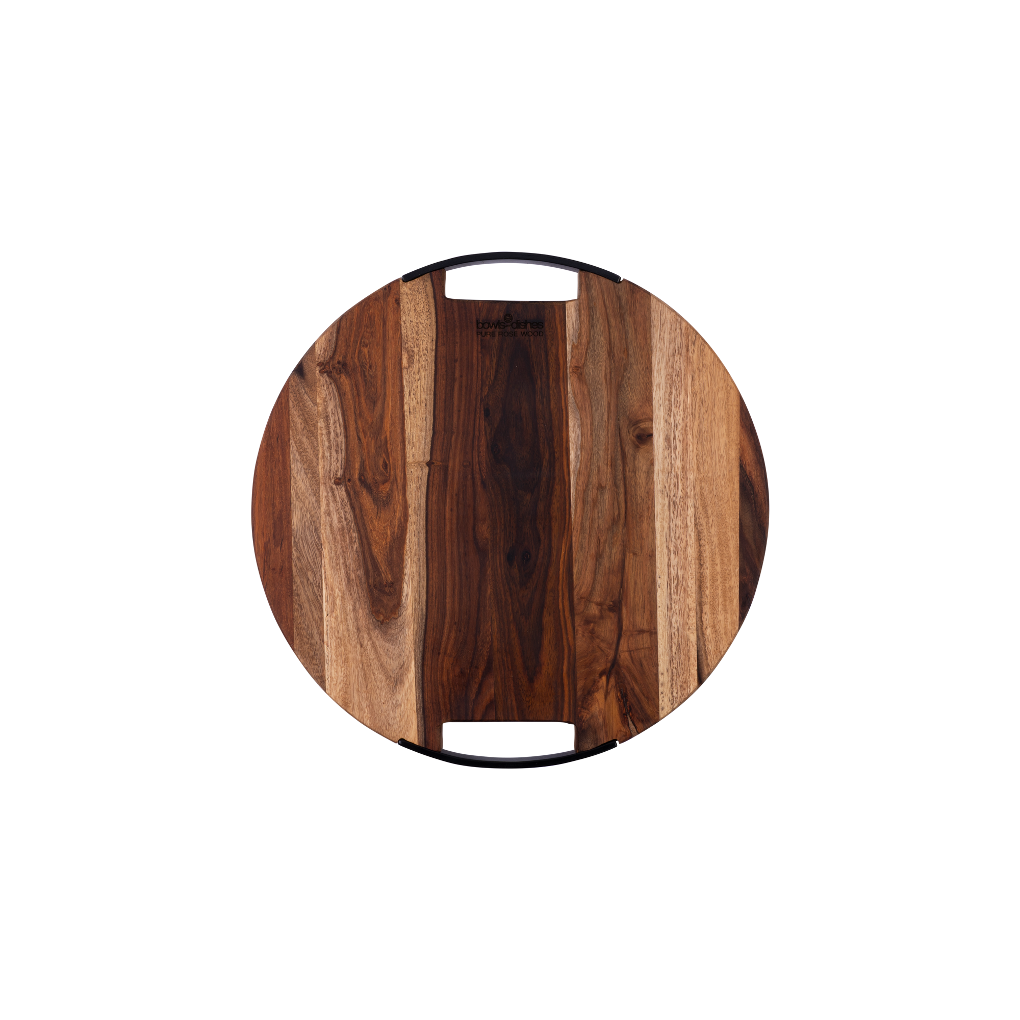 Pure Rose Wood Serveerplank rond 2 metalen handvatten 39 cm