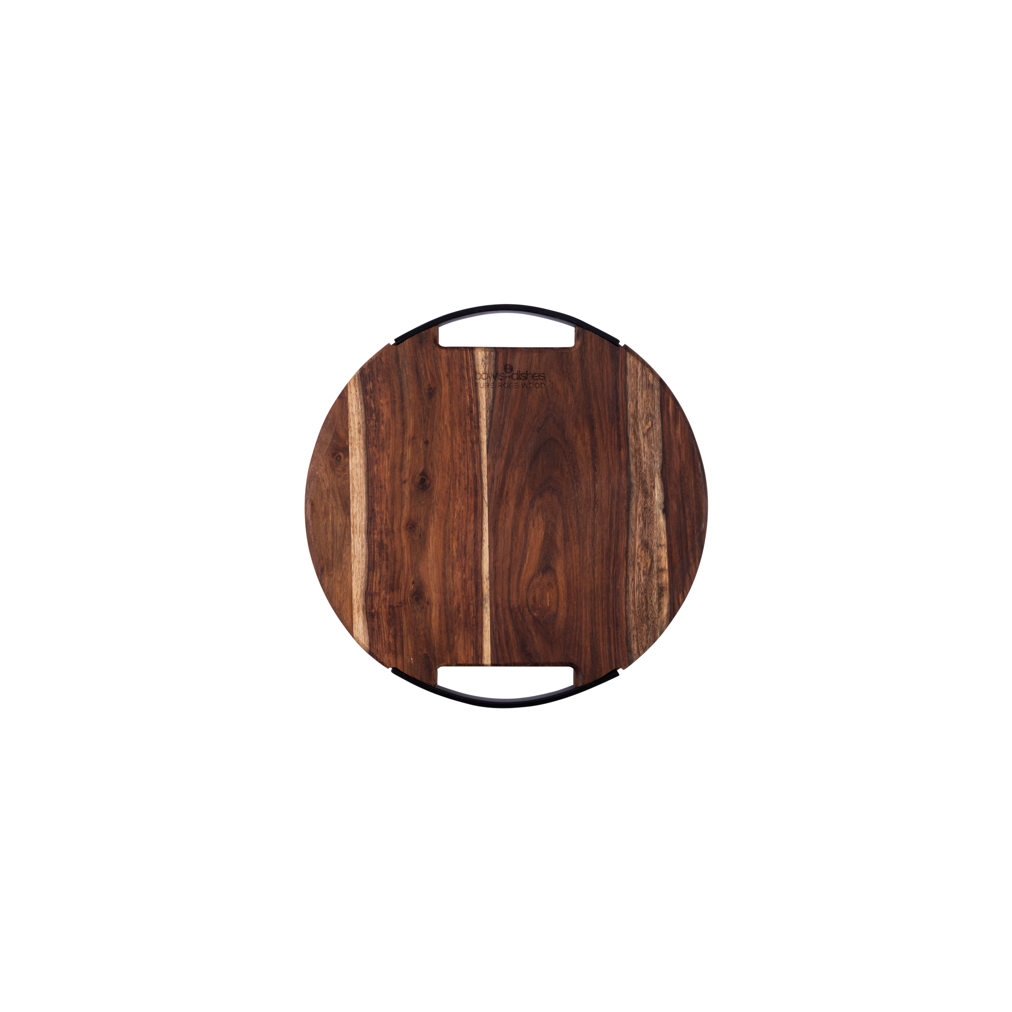 Pure Rose Wood Serveerplank rond 2 metalen handvatten 29 cm
