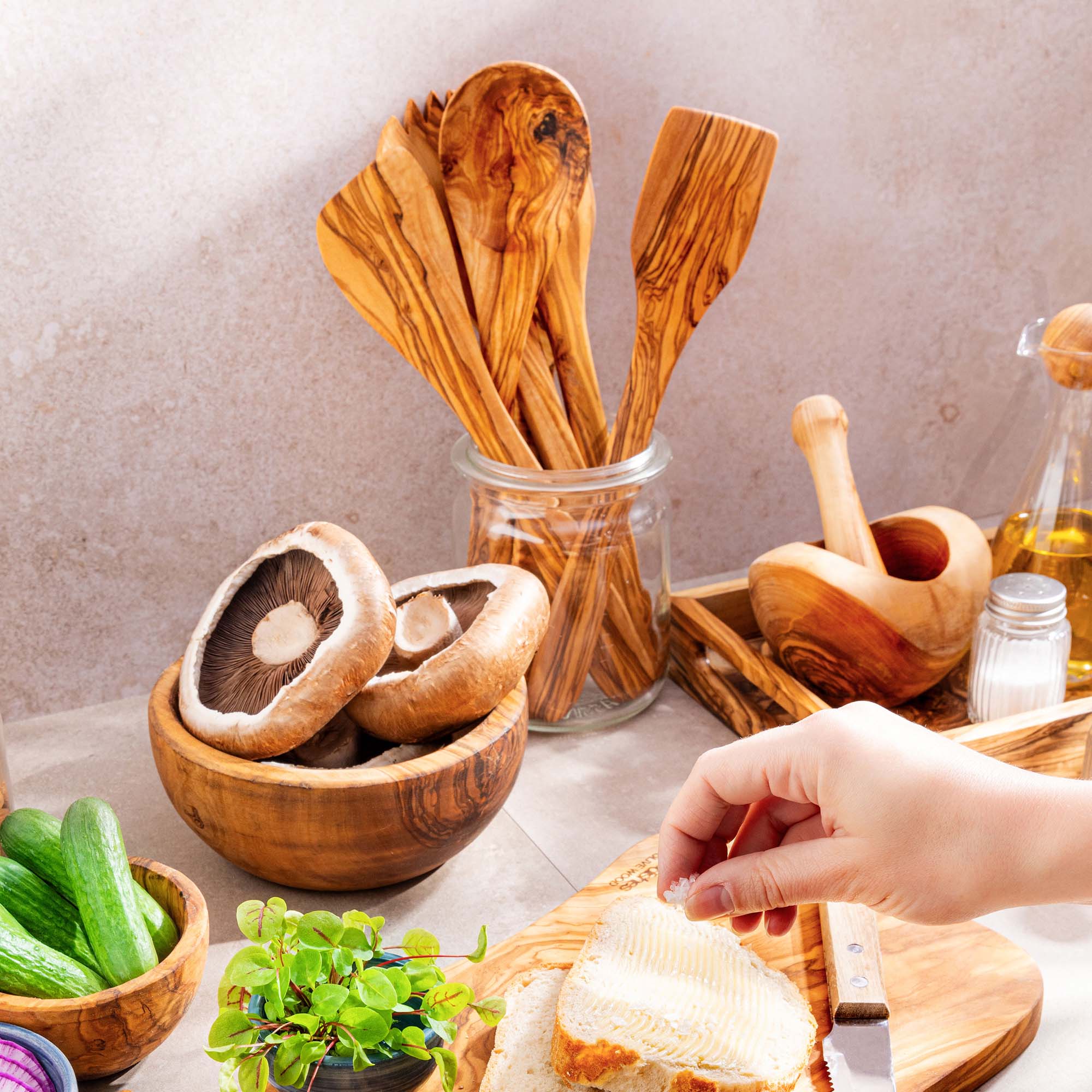 Olijfhouten spatelset 3delig 30cm recht