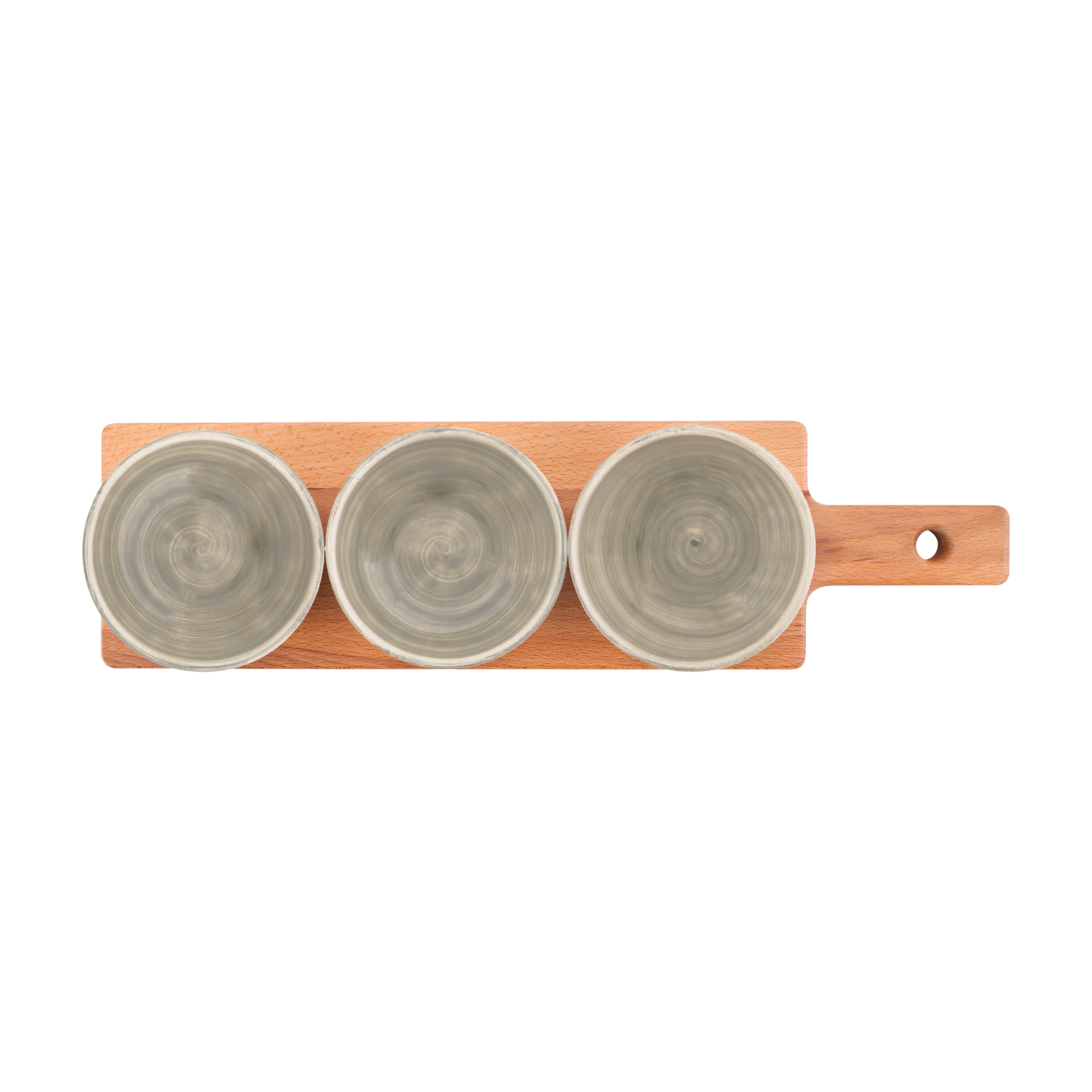 Borrelplank 46 cm met 3 Mano schaaltjes 11 cm lichtgroen