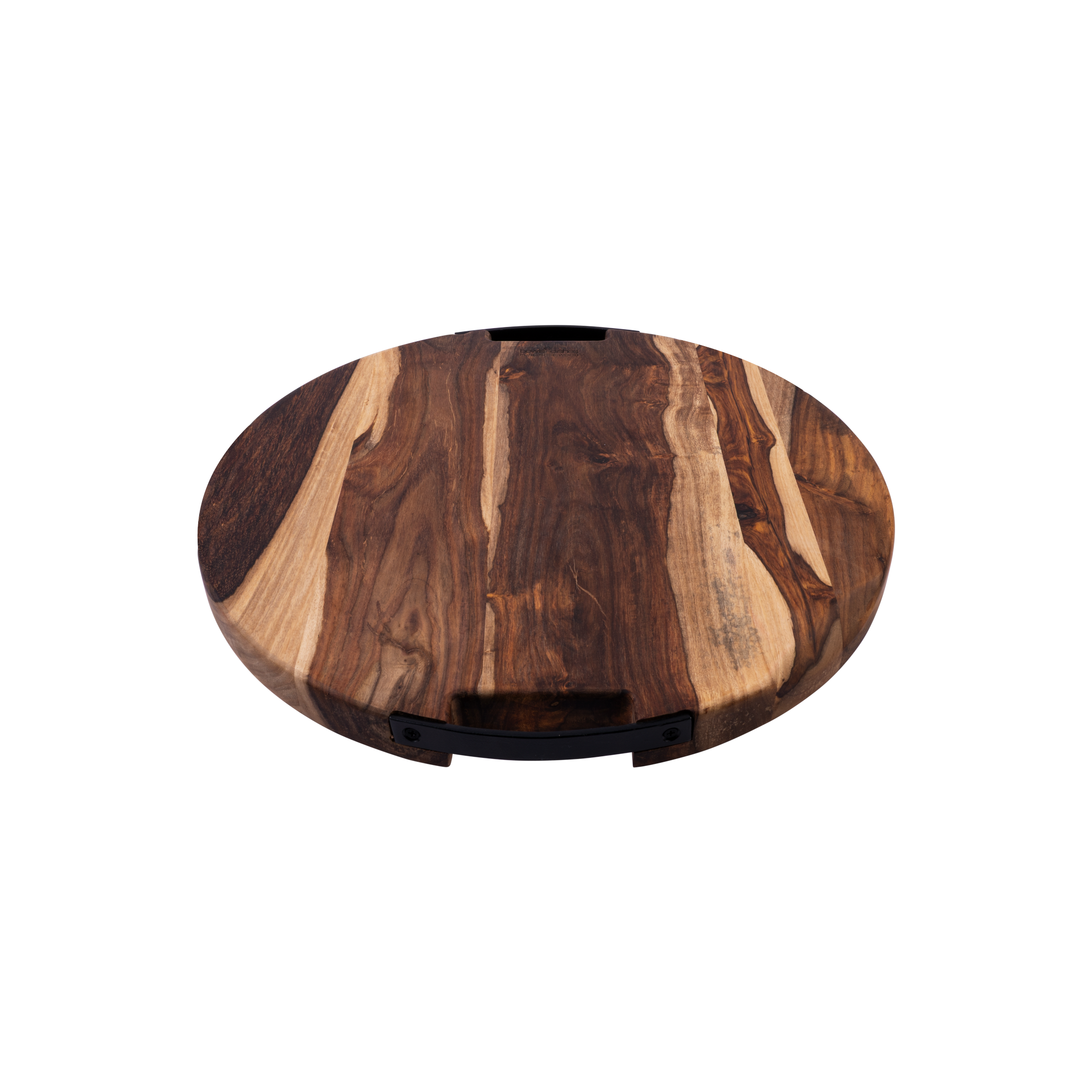 Pure Rose Wood Serveerplank rond 2 metalen handvatten 49 cm